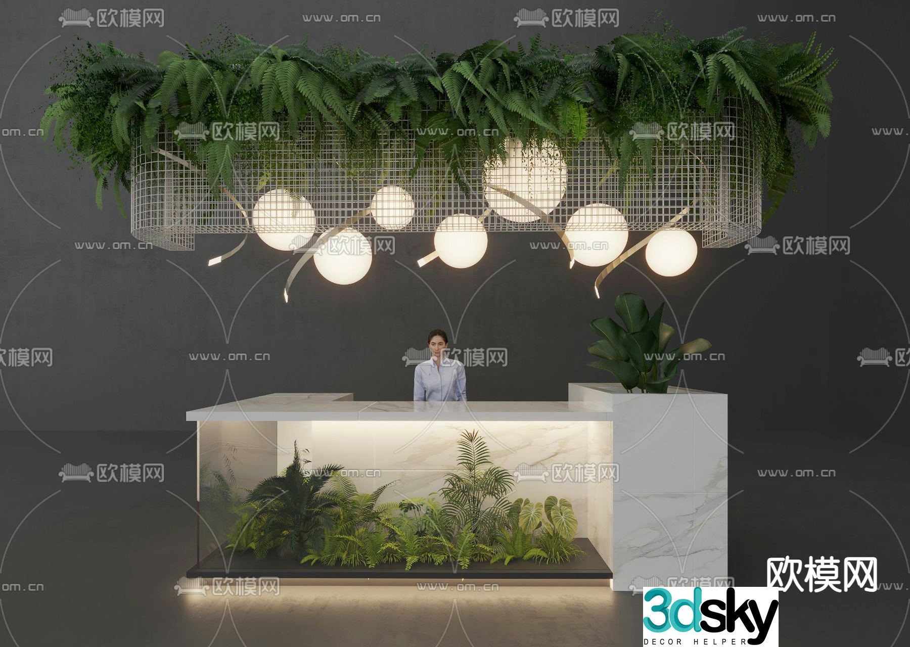 Natural wind front desk reception desk information desk 3d model