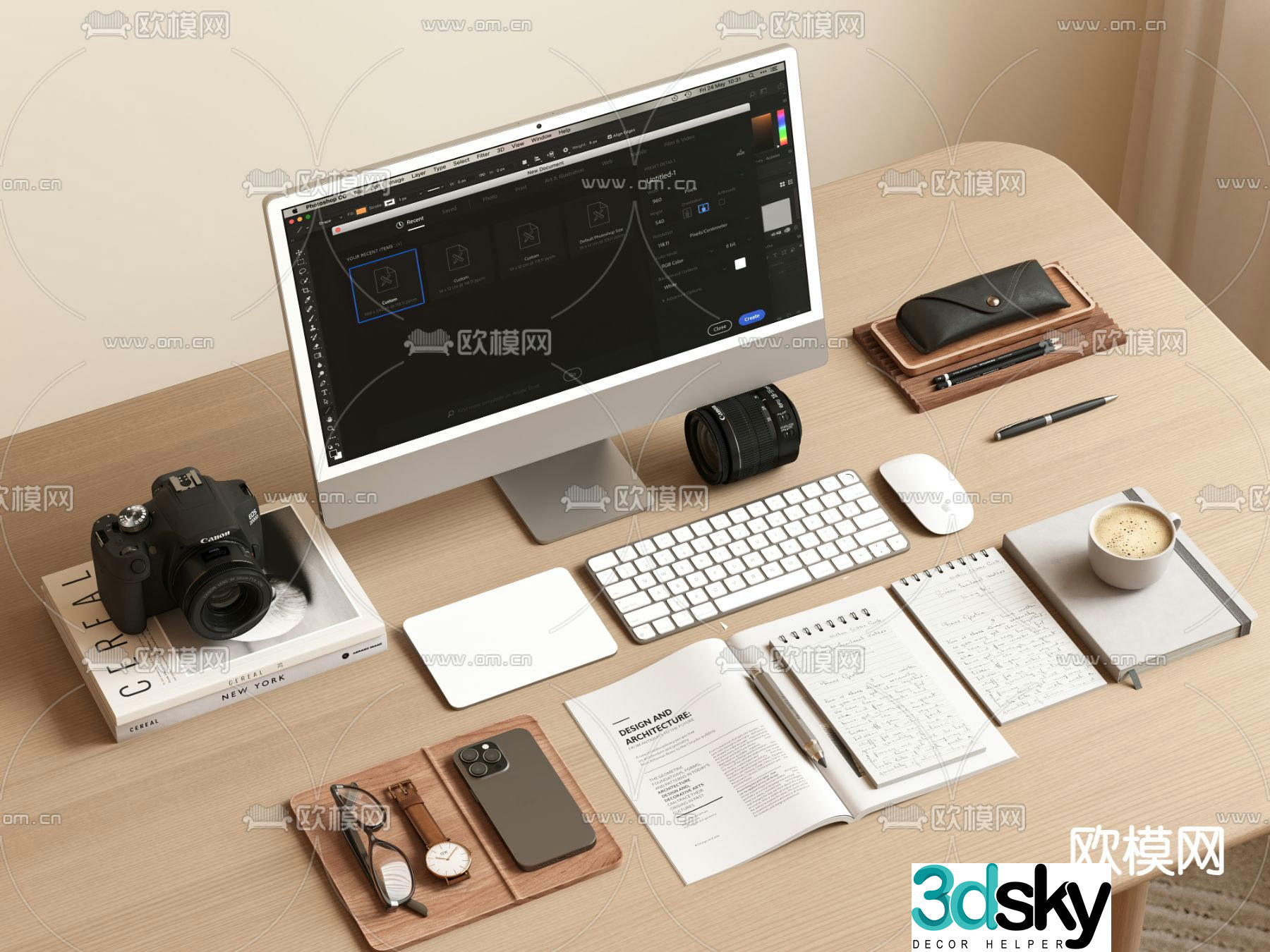 office supplies computer books keyboard 3d model
