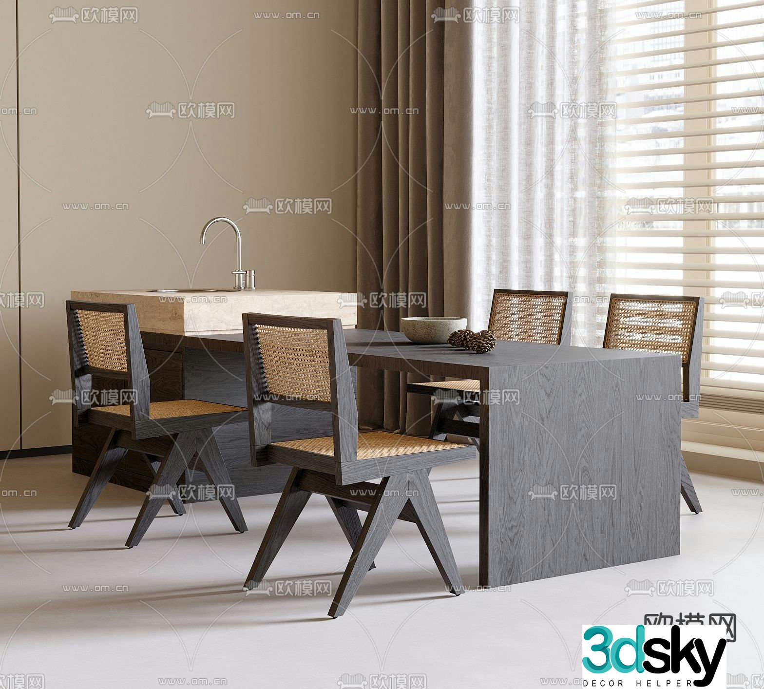 3D model of Nakadao dining table and chair