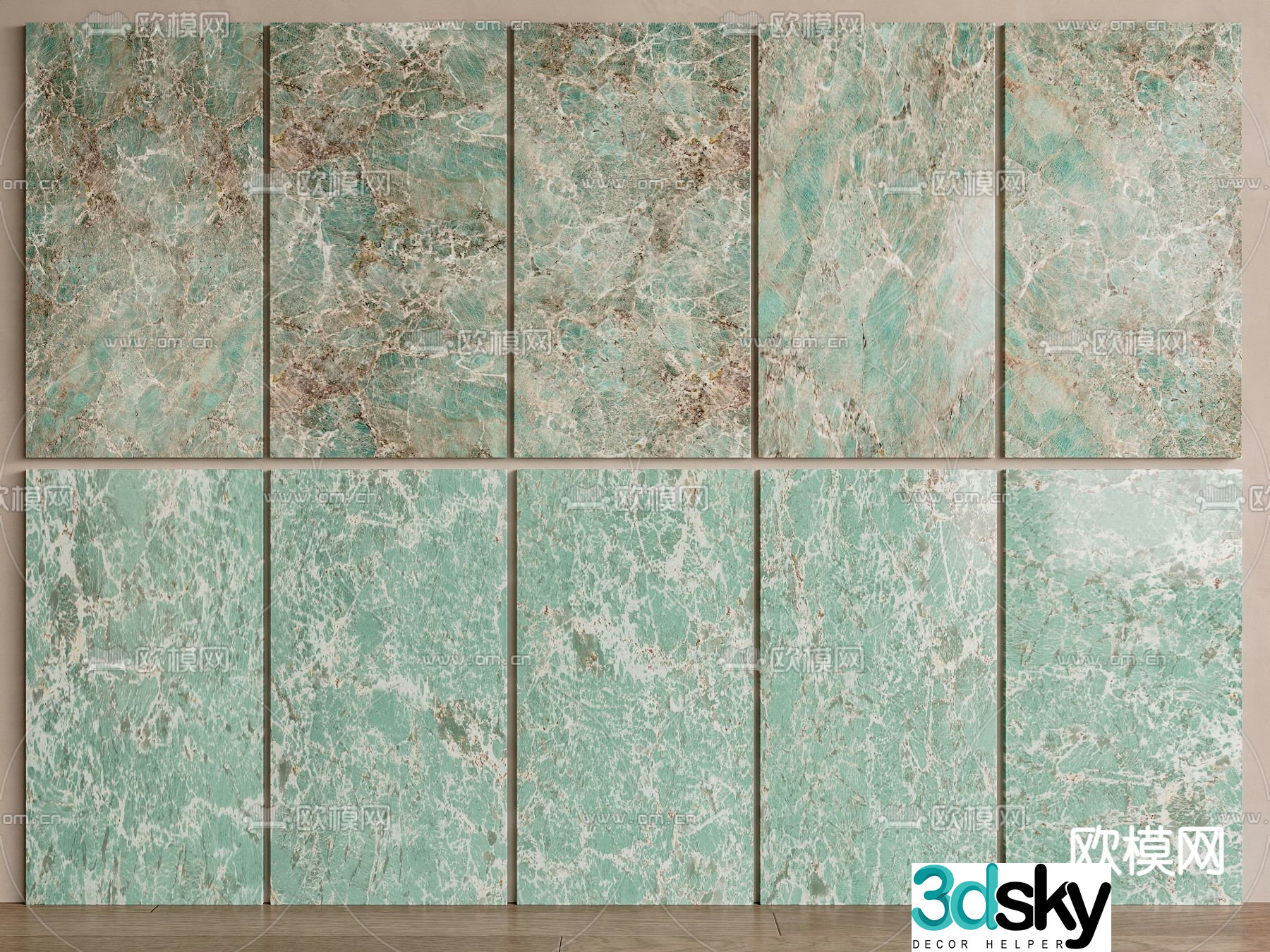 Green marble luxury stone rock slab floor tiles 3d model