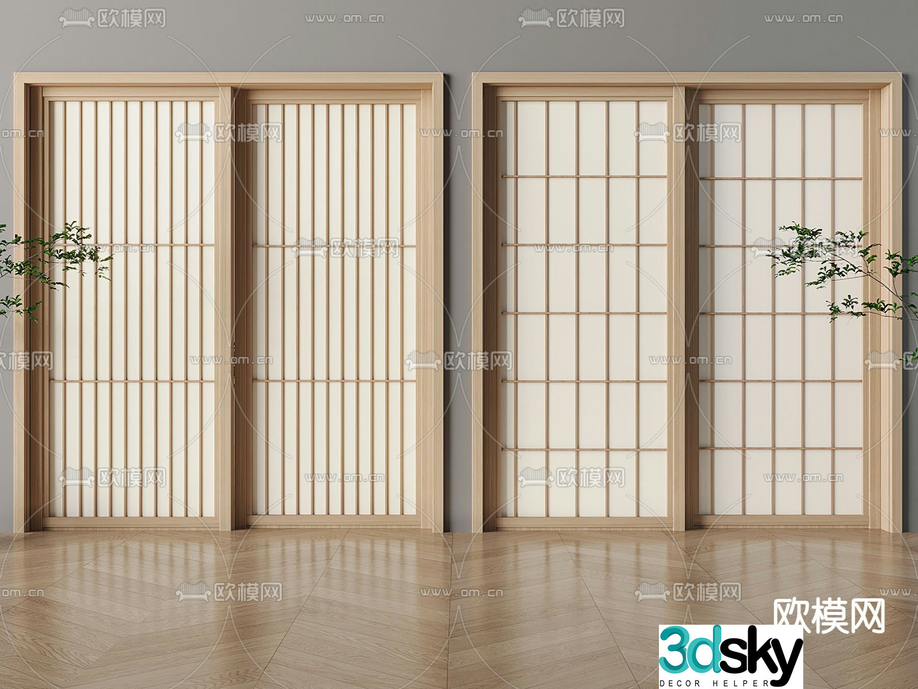 Japanese style sliding door sliding door mesh sliding door 3d model
