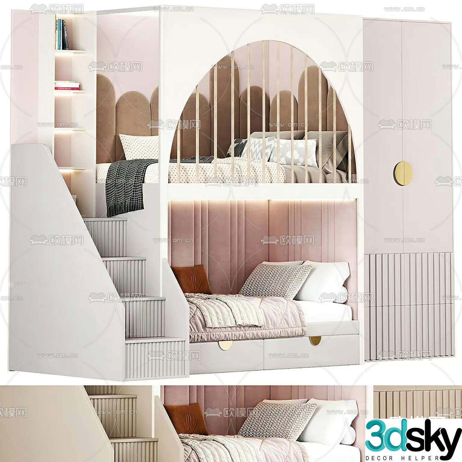 Modern children’s bed bunk bed 3d model
