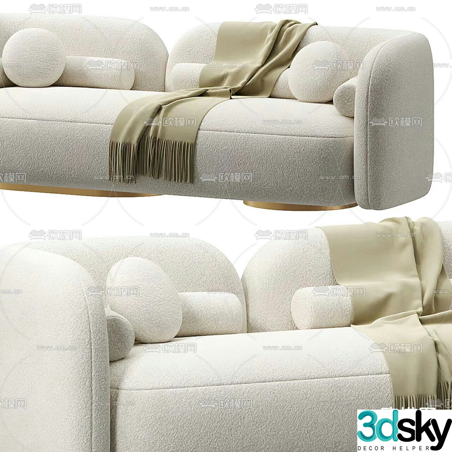 Double sofa upholstered sofa fabric sofa 3d model