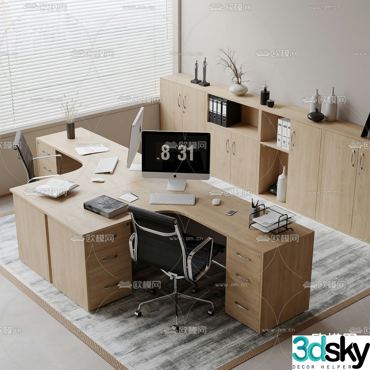 Modern desk work station 3d model