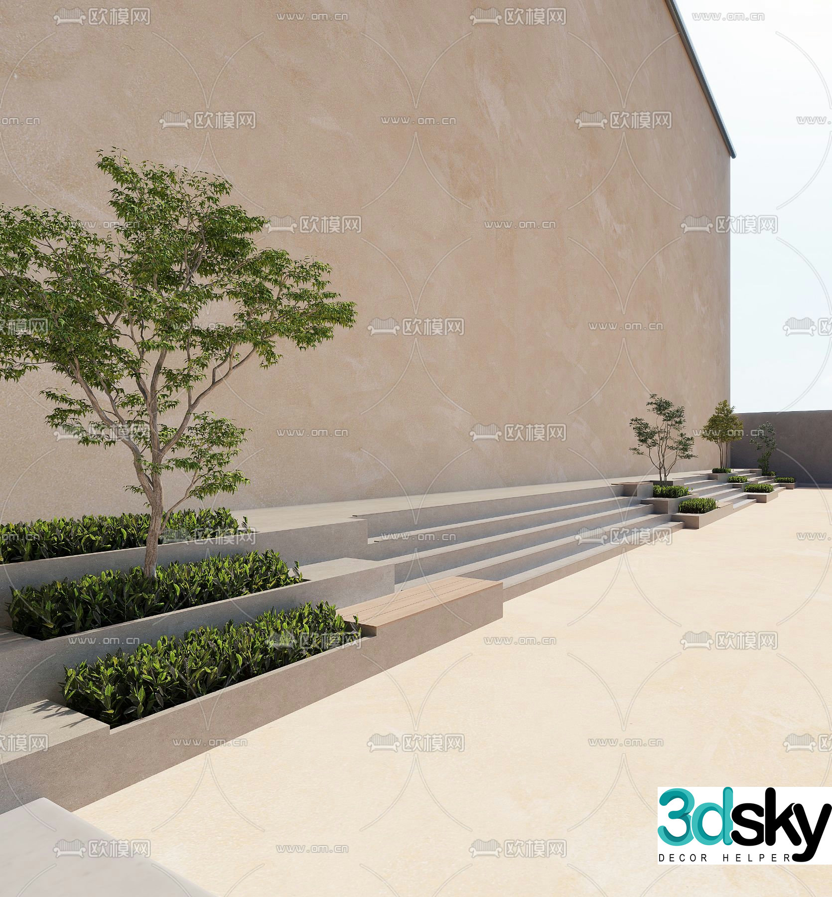 Entrance landscape landscape steps stairs flower bed 3D model