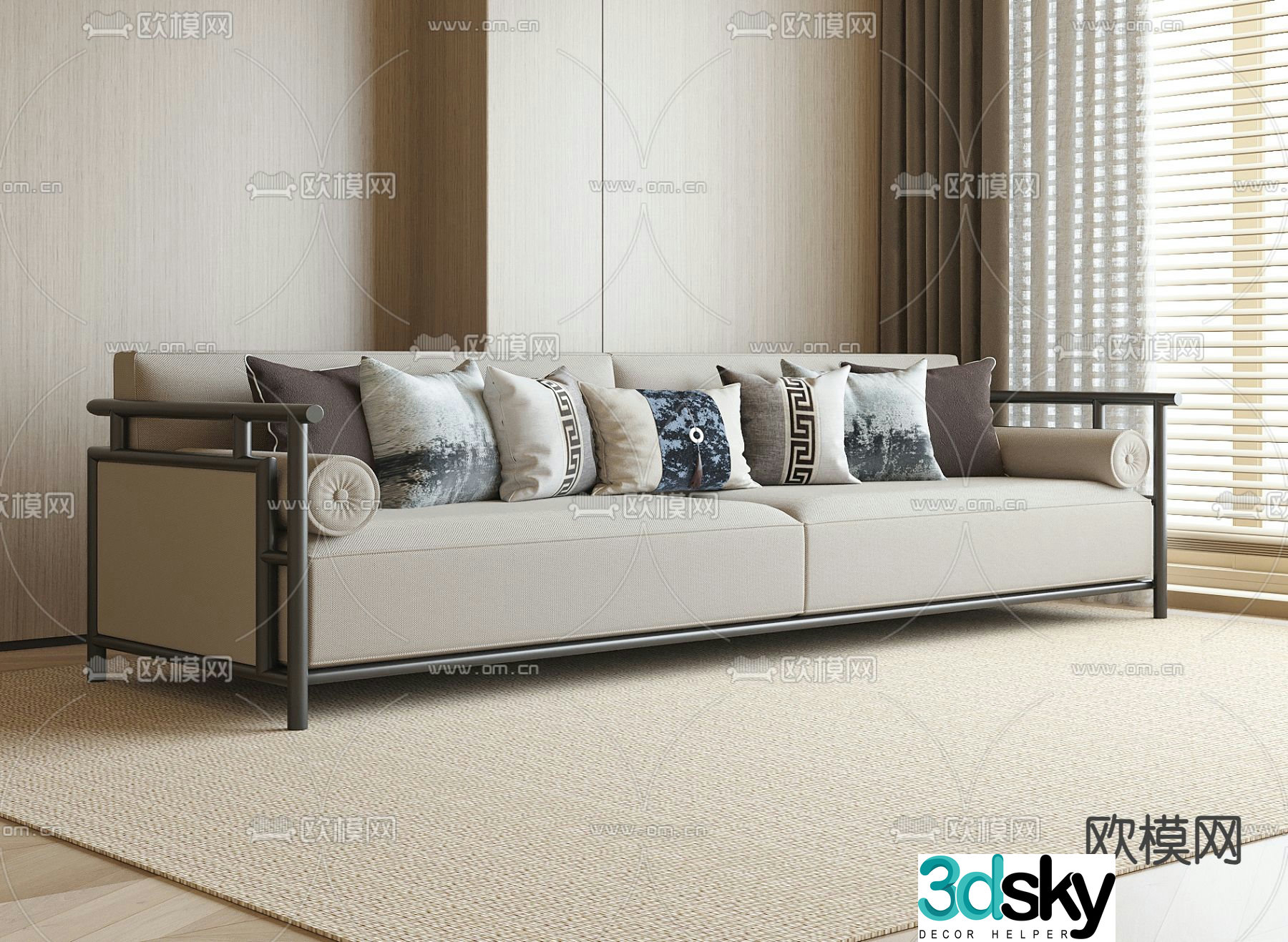 New Chinese style sofa double sofa 3d model