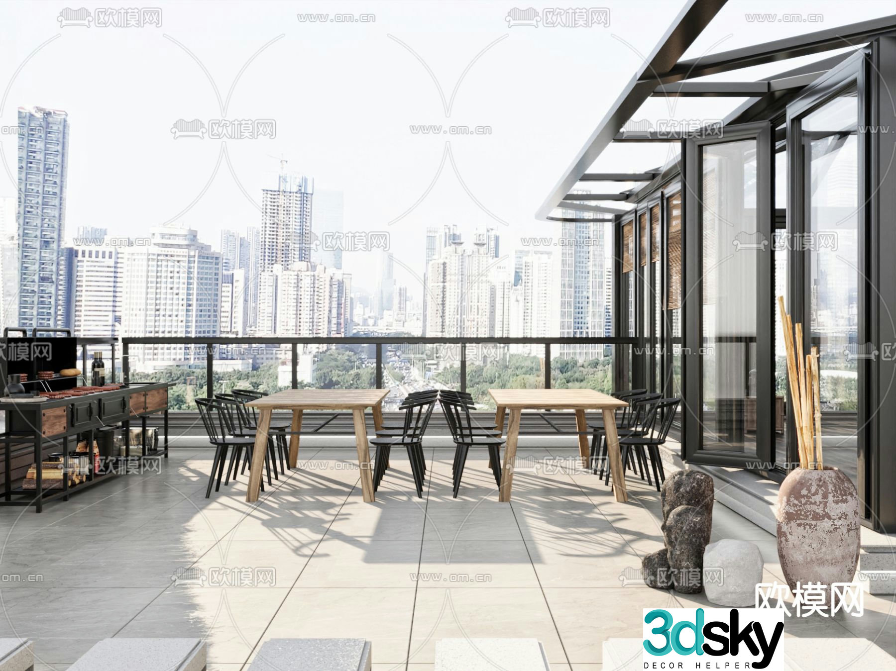 Top balcony sun room roof garden 3d model