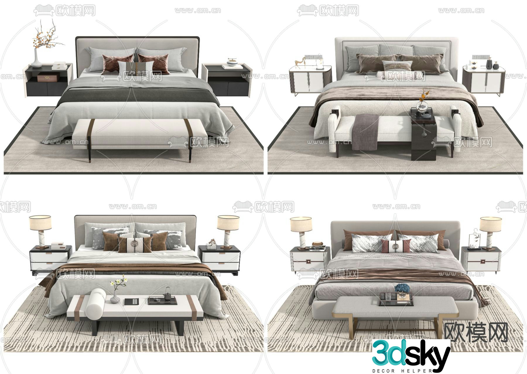 New Chinese style double bed 3d model