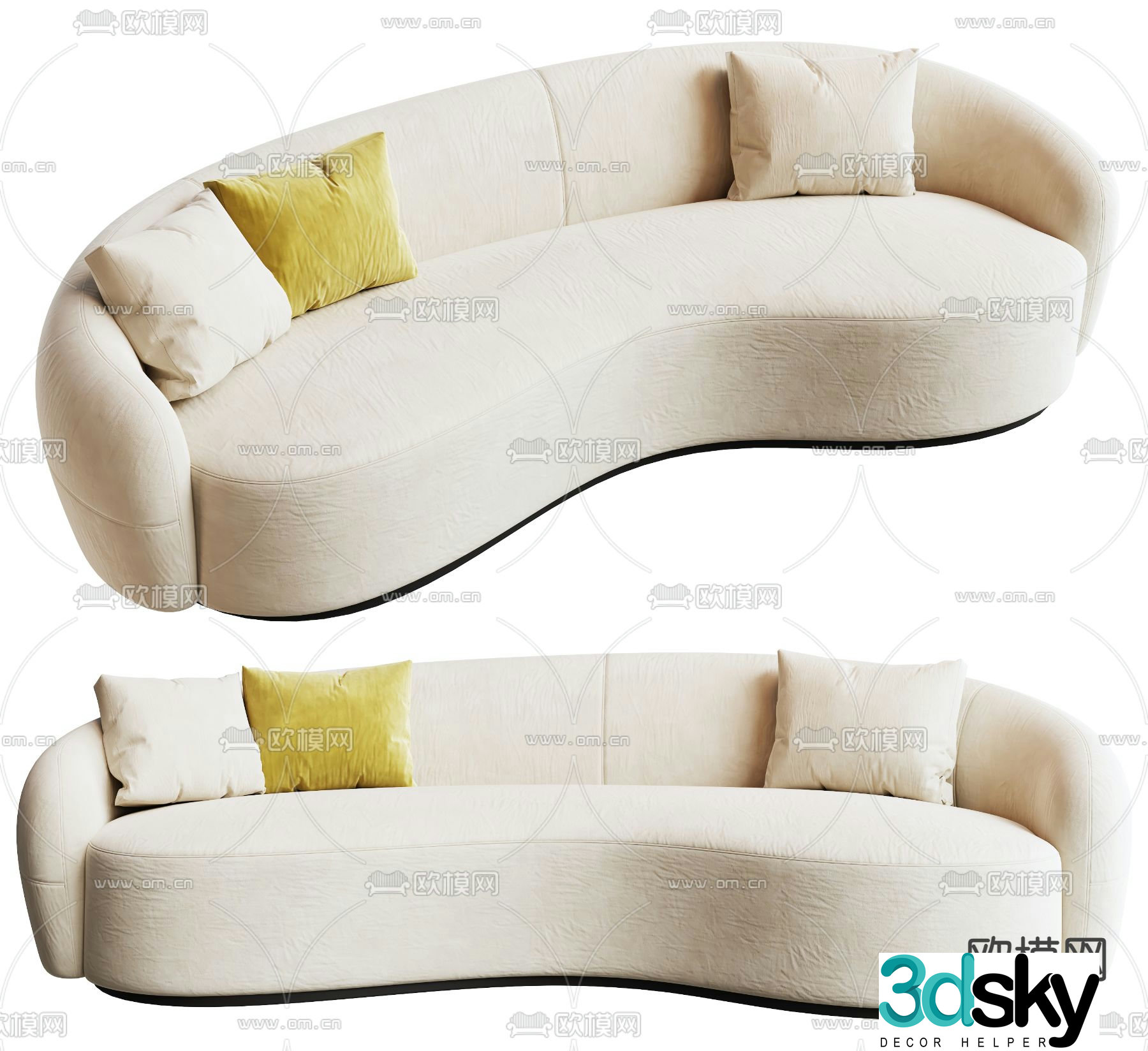 Cream style sofa curved sofa 3d model
