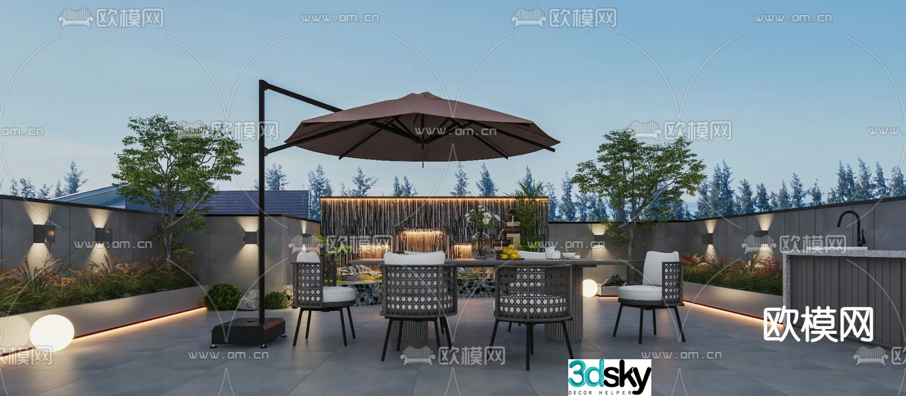 Modern balcony terrace roof garden 3d model