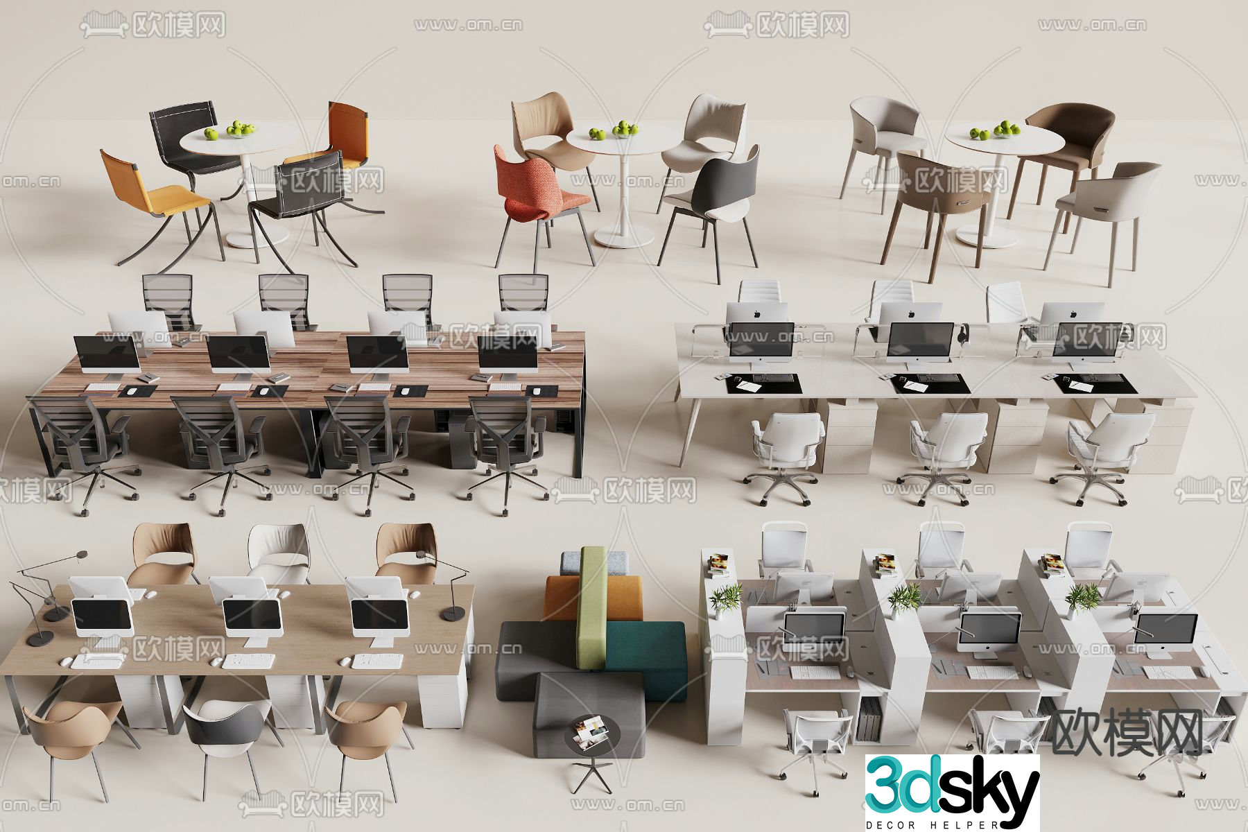 Leisure tables and chairs negotiation tables and chairs work station 3D model