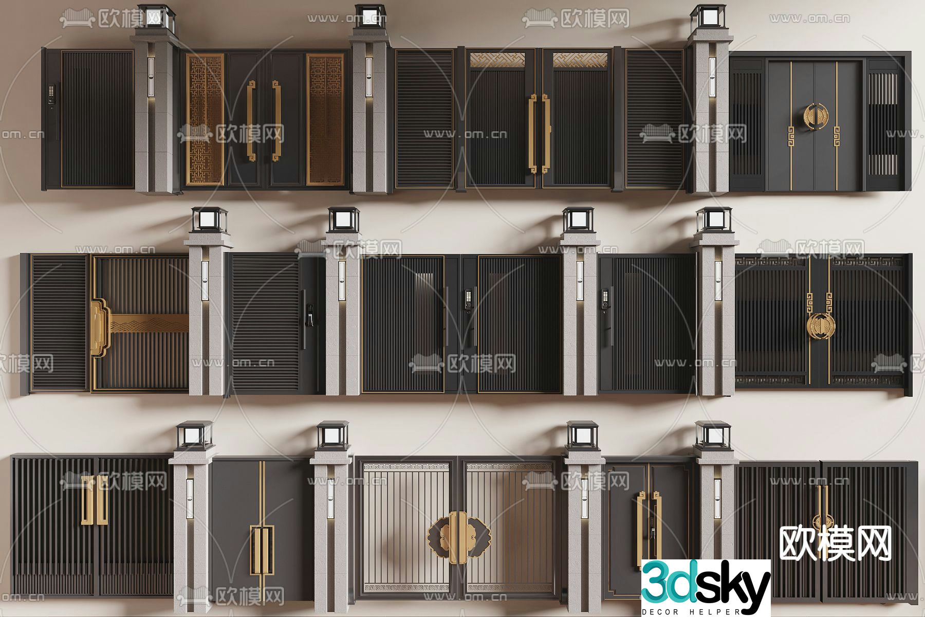 New Chinese style courtyard door villa door 3D model