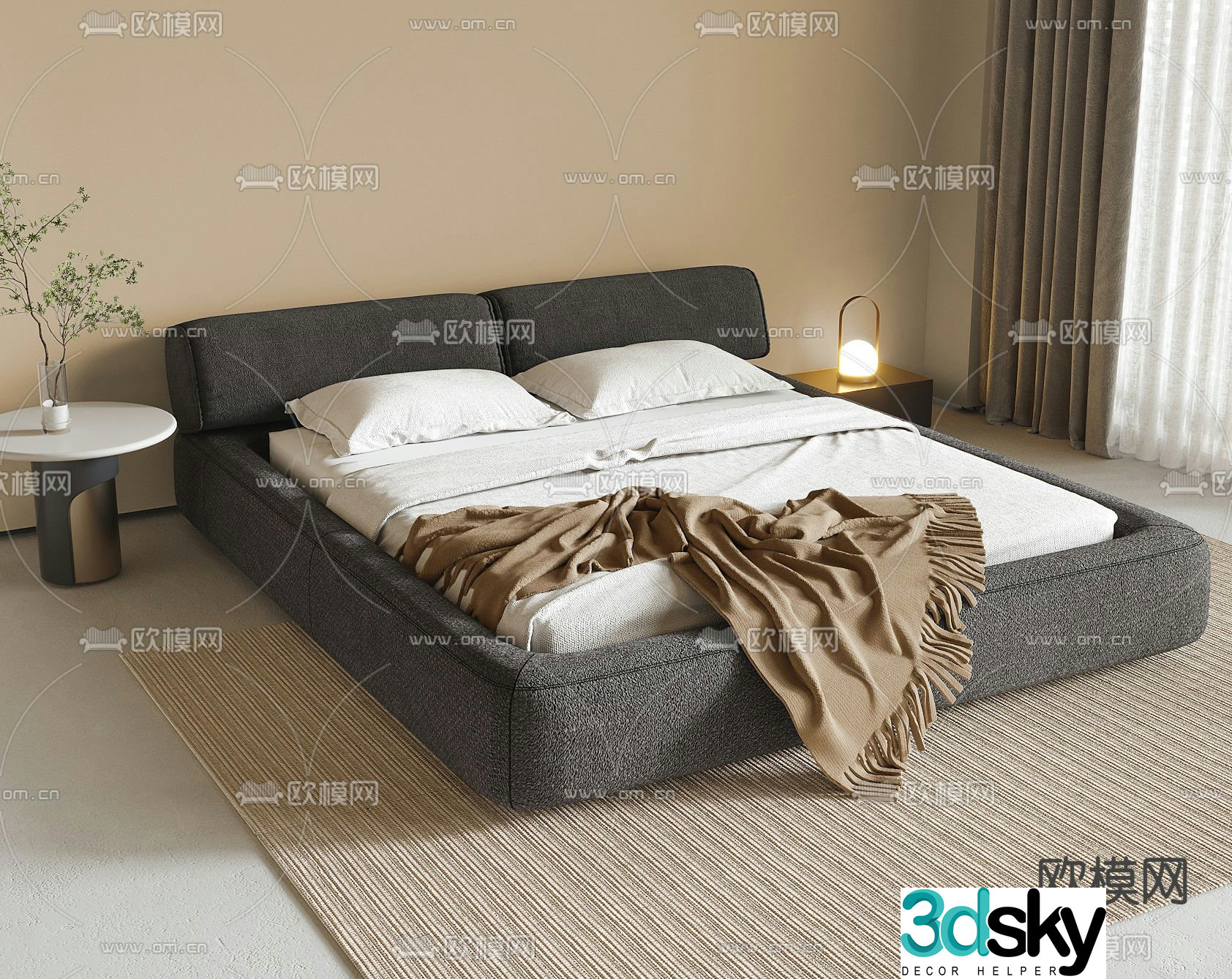 Modern double bed 3d model