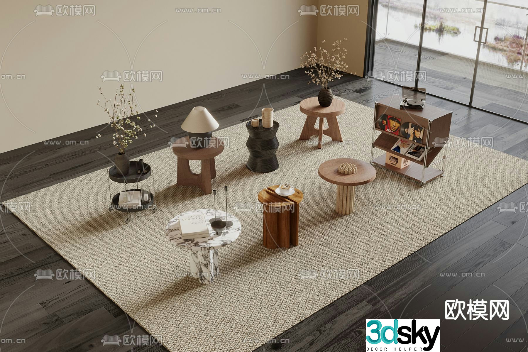 Middle-aged round table side table angle table 3D model