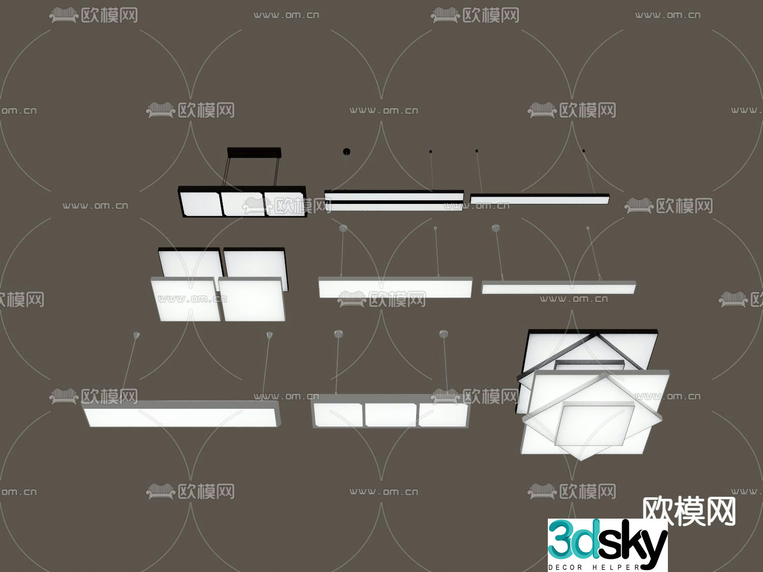 Long chandelier office chandelier 3d model