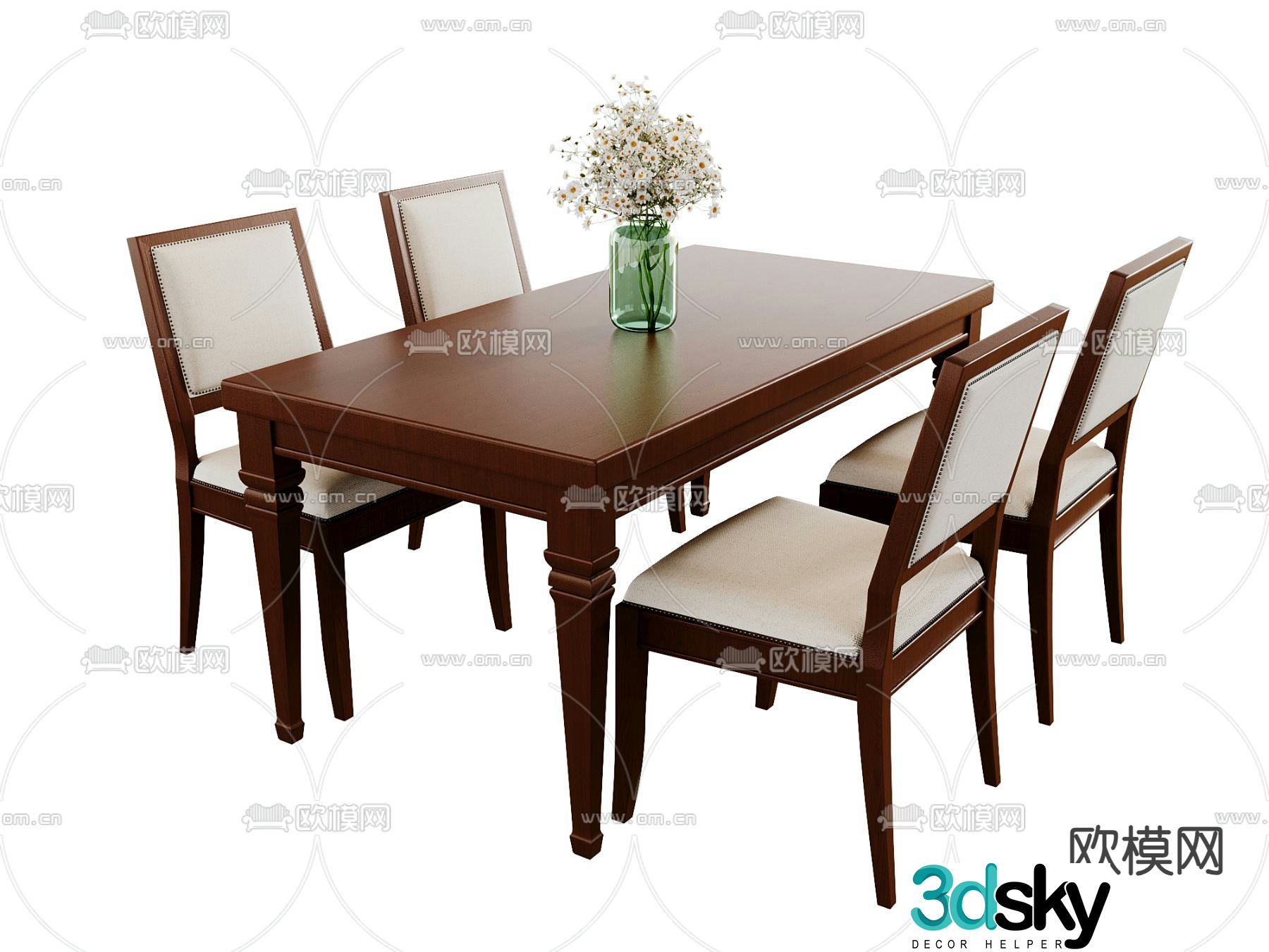 American dining table and chairs bar dining table 3d model