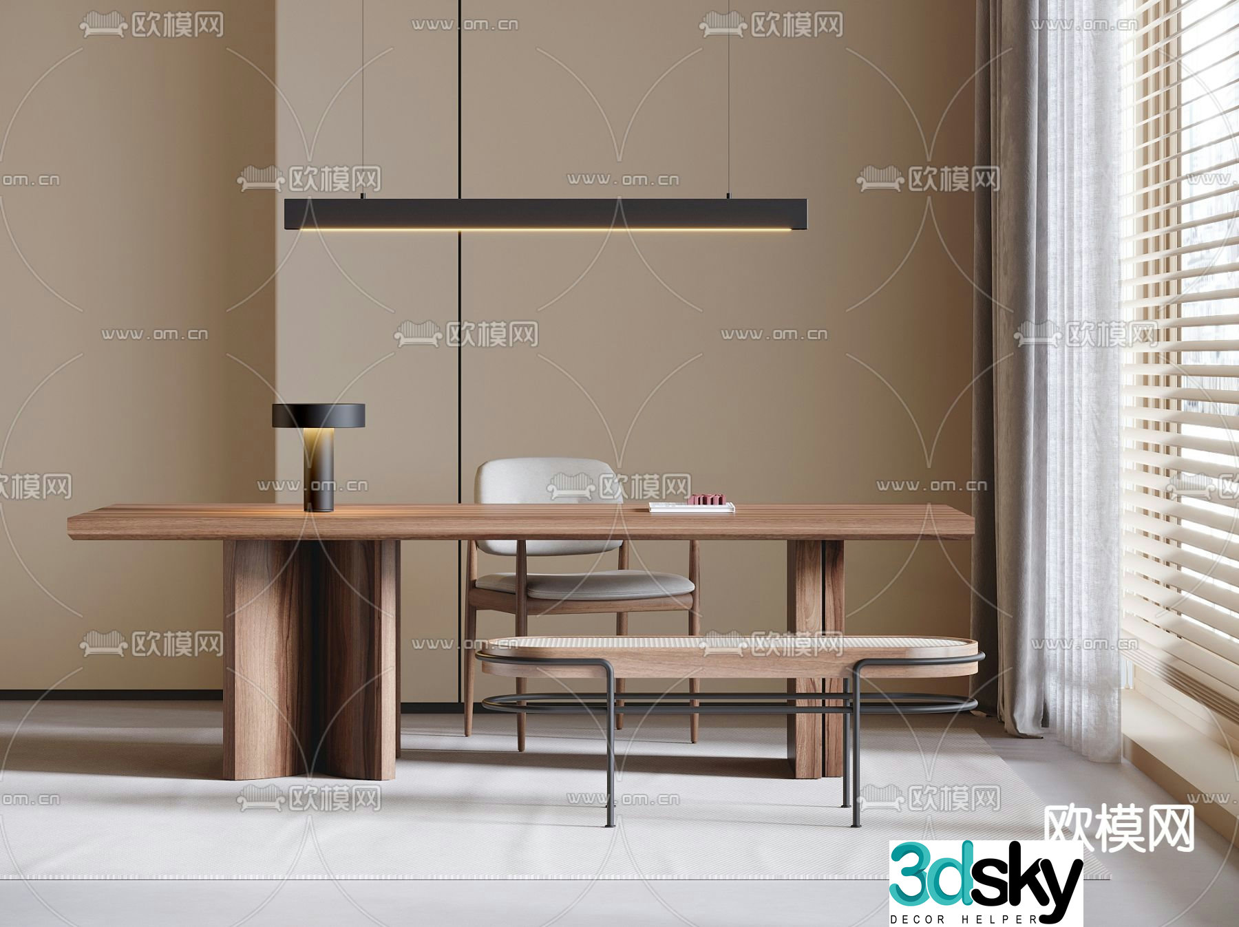 wabi-sabi desk study table writing desk 3d model