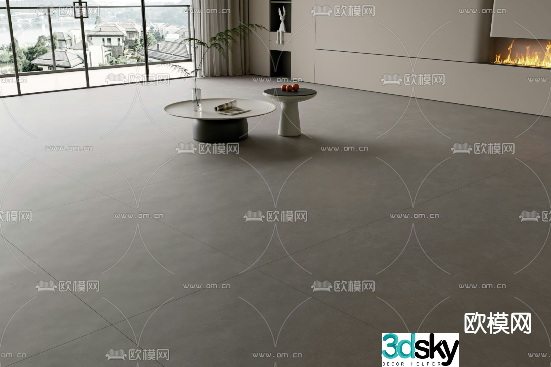 Gray microcement floor tiles soft light tiles velvet floor tiles 3d model
