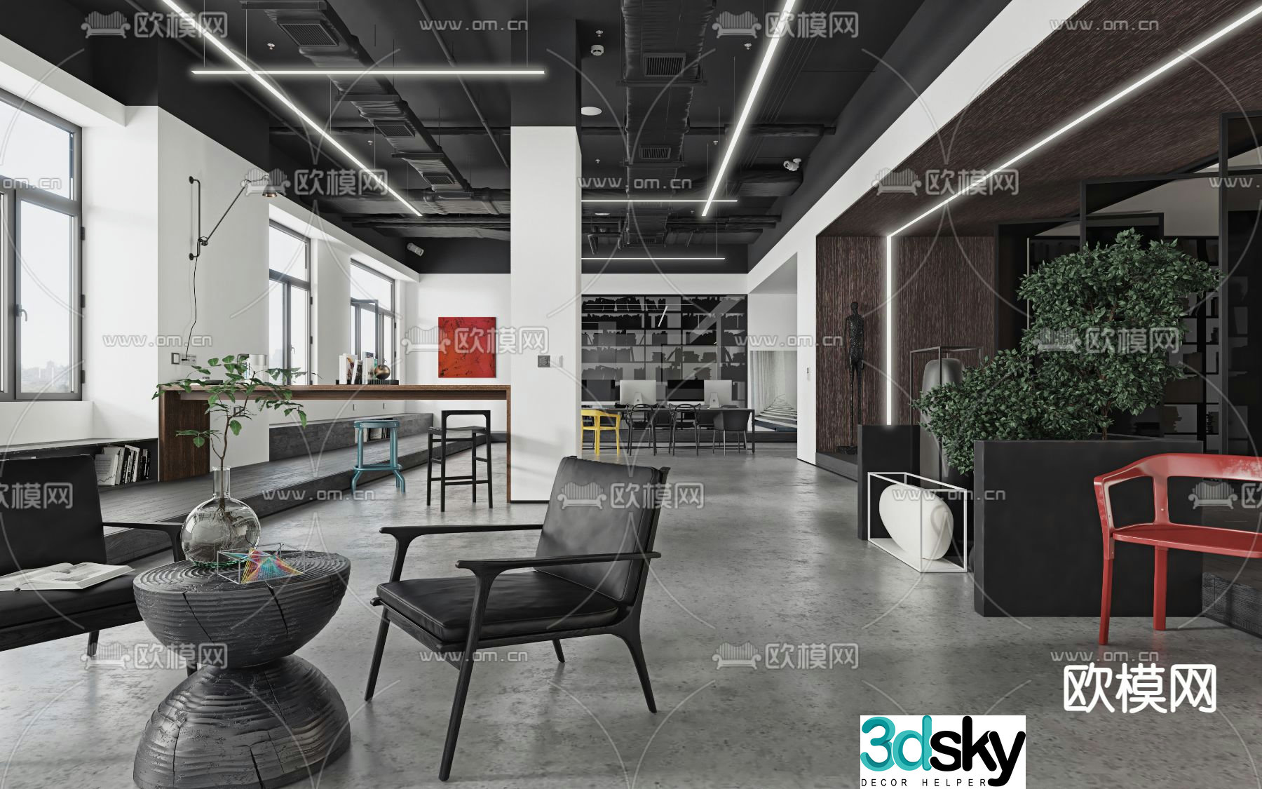 Premium gray office office area 3d model