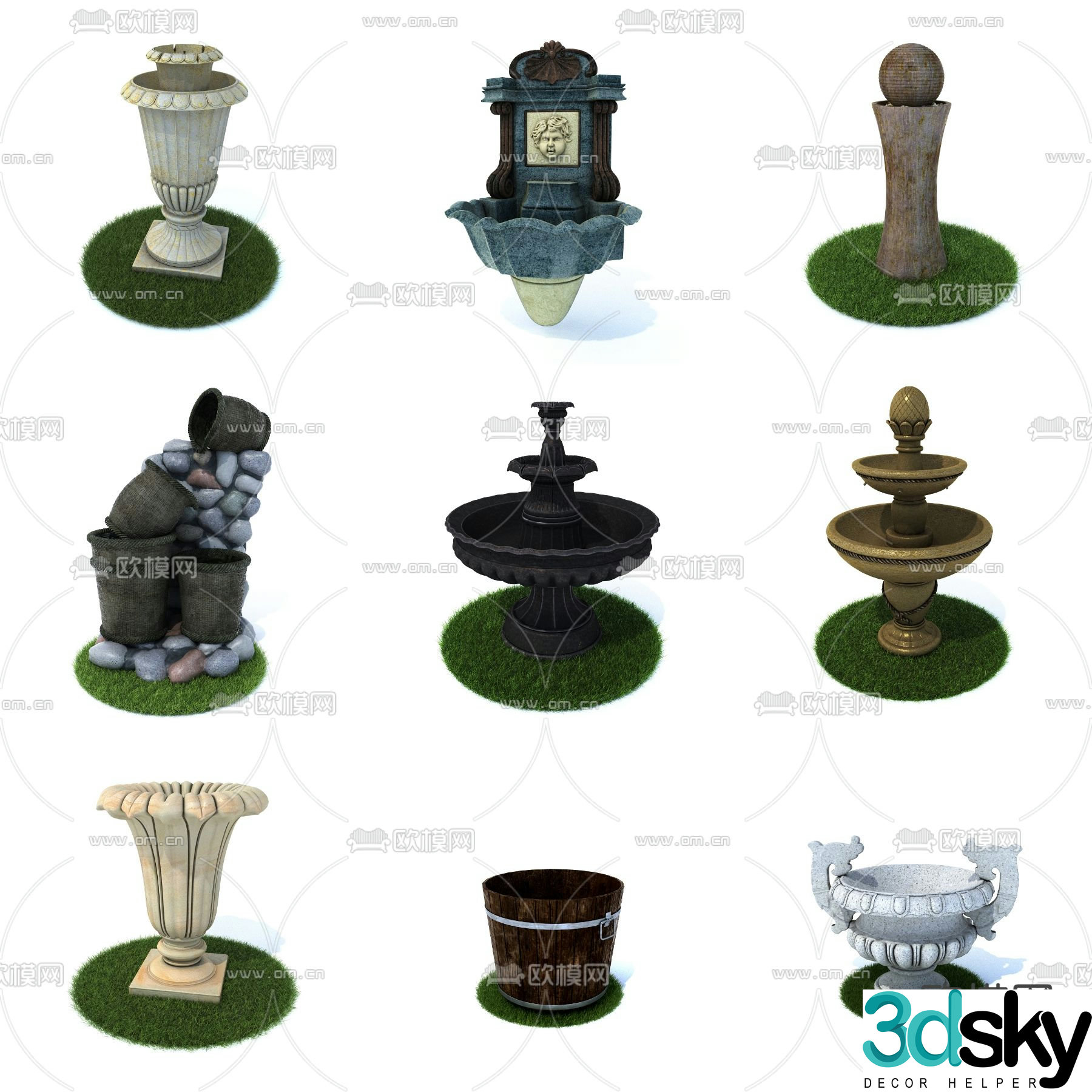 European fountain sketch 3D model