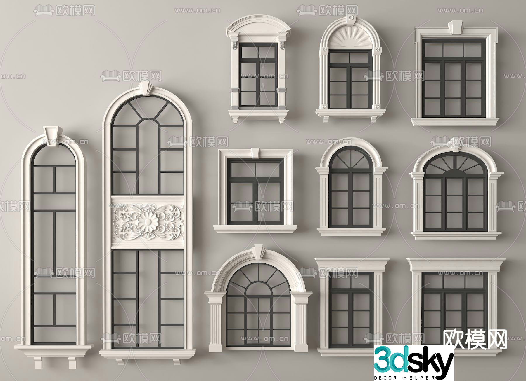 Simple European style window casement window floor-to-ceiling window 3D model