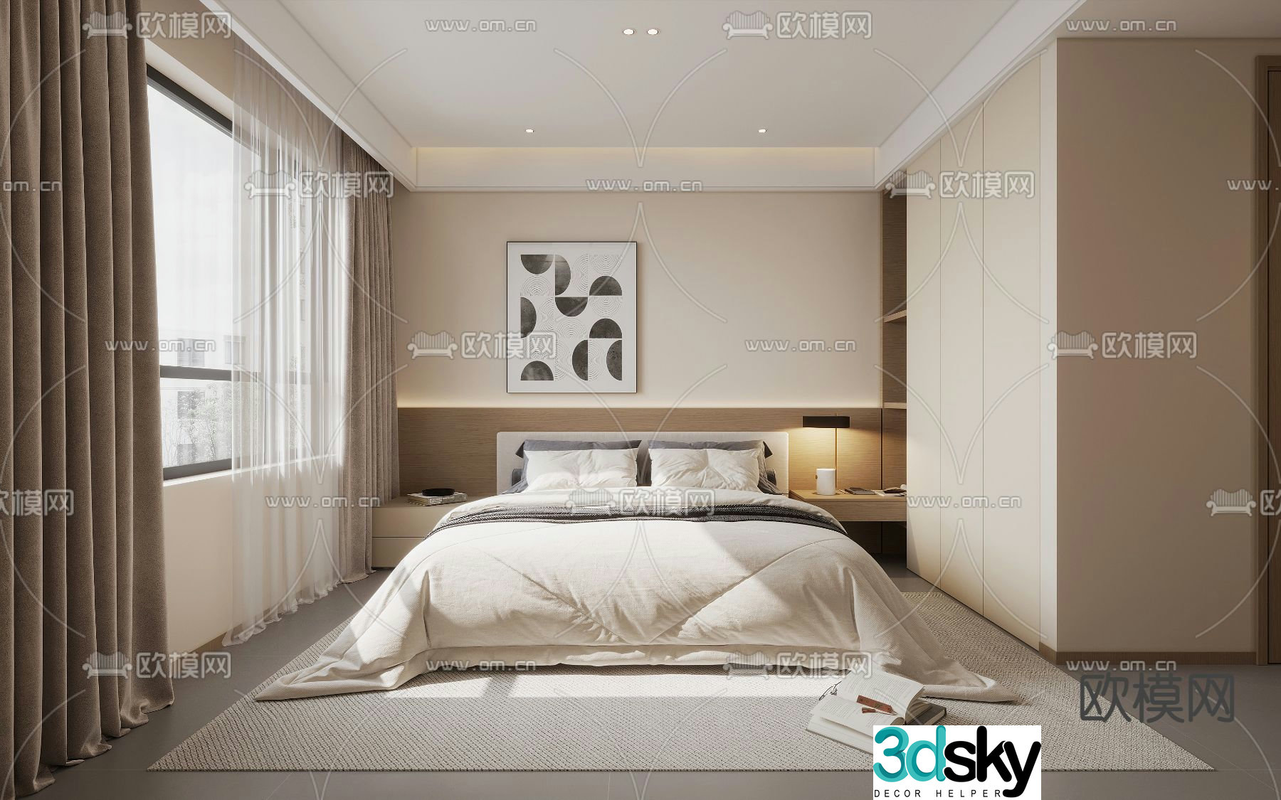 Creamy Bedroom Master Room 3D Model
