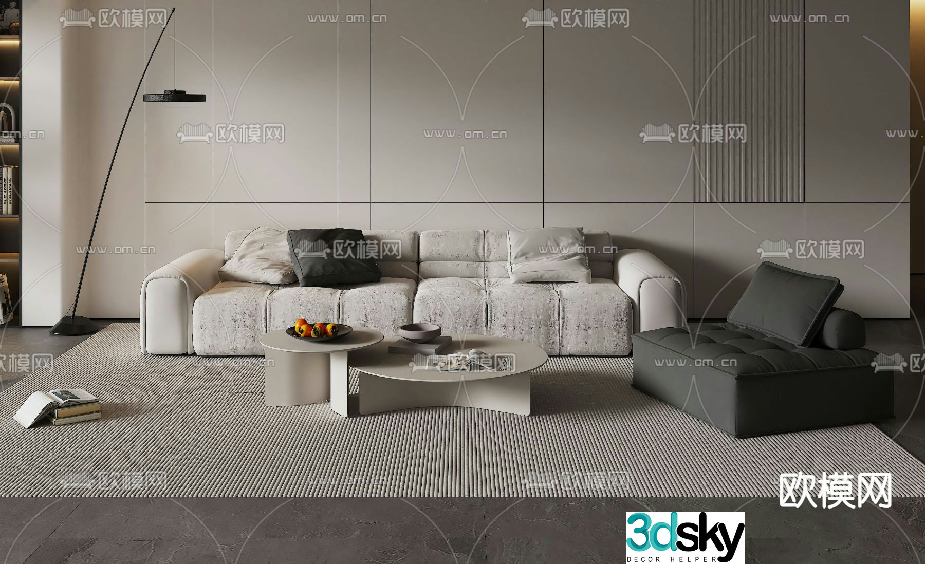 Wabi-sabi three-seat sofa 3d model