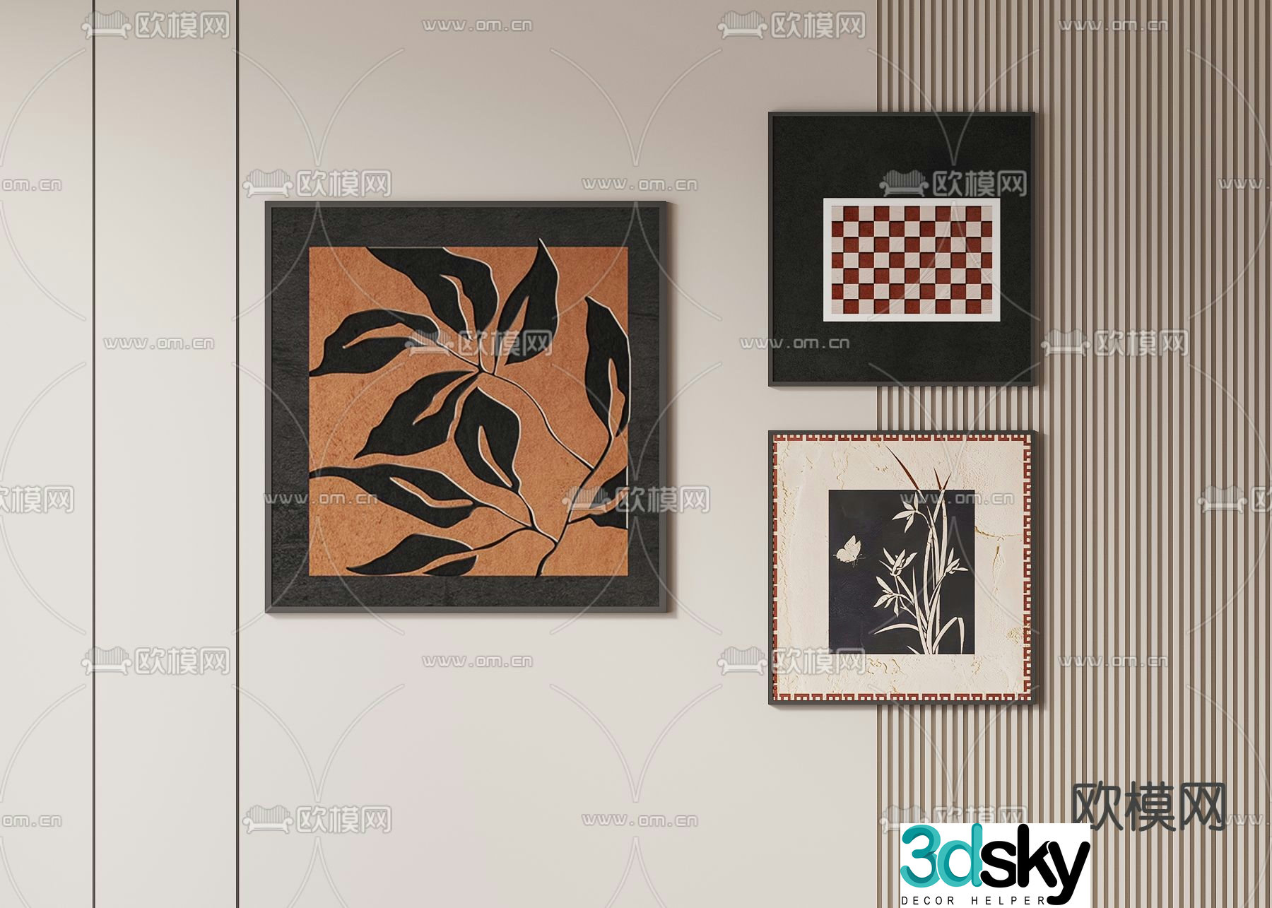 Middle-aged style hanging paintings oil painting 3d model