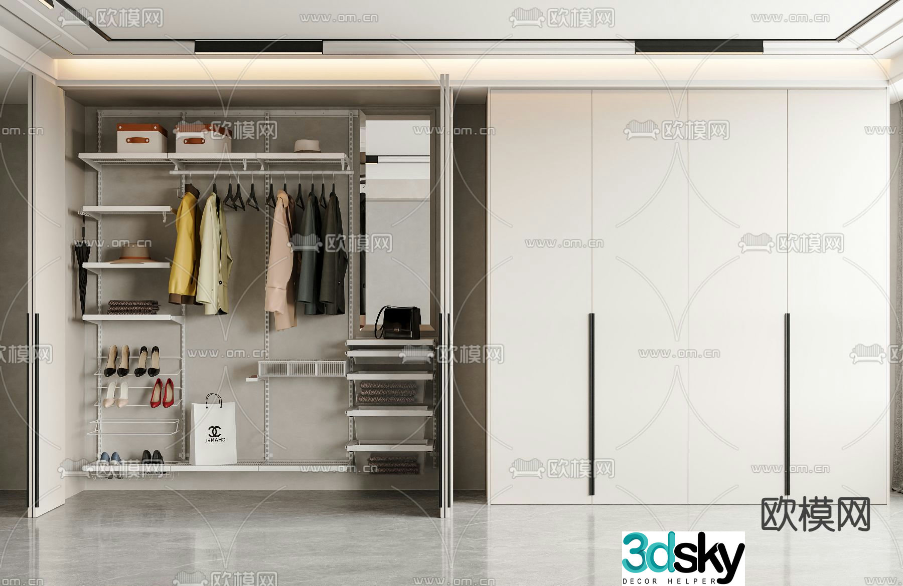 Cream Trench Wardrobe Wardrobe 3d Model