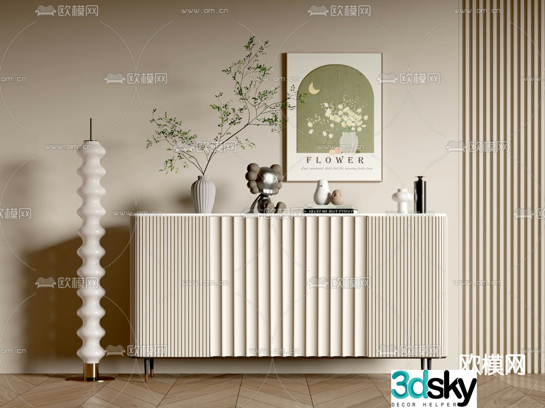 Modern entryway cabinet shoe cabinet low cabinet end view cabinet 3D model