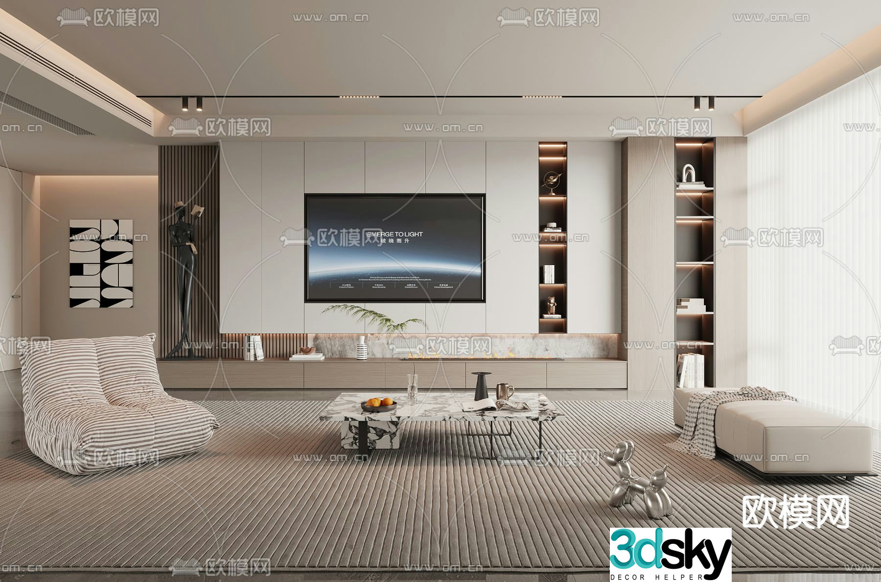 3d model of TV background wall