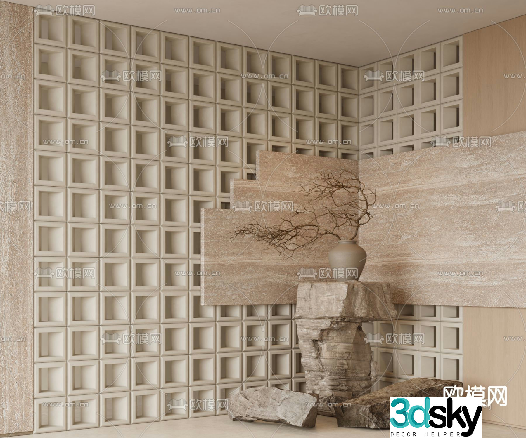 Cream style cement brick pu brick hollow brick 3d model