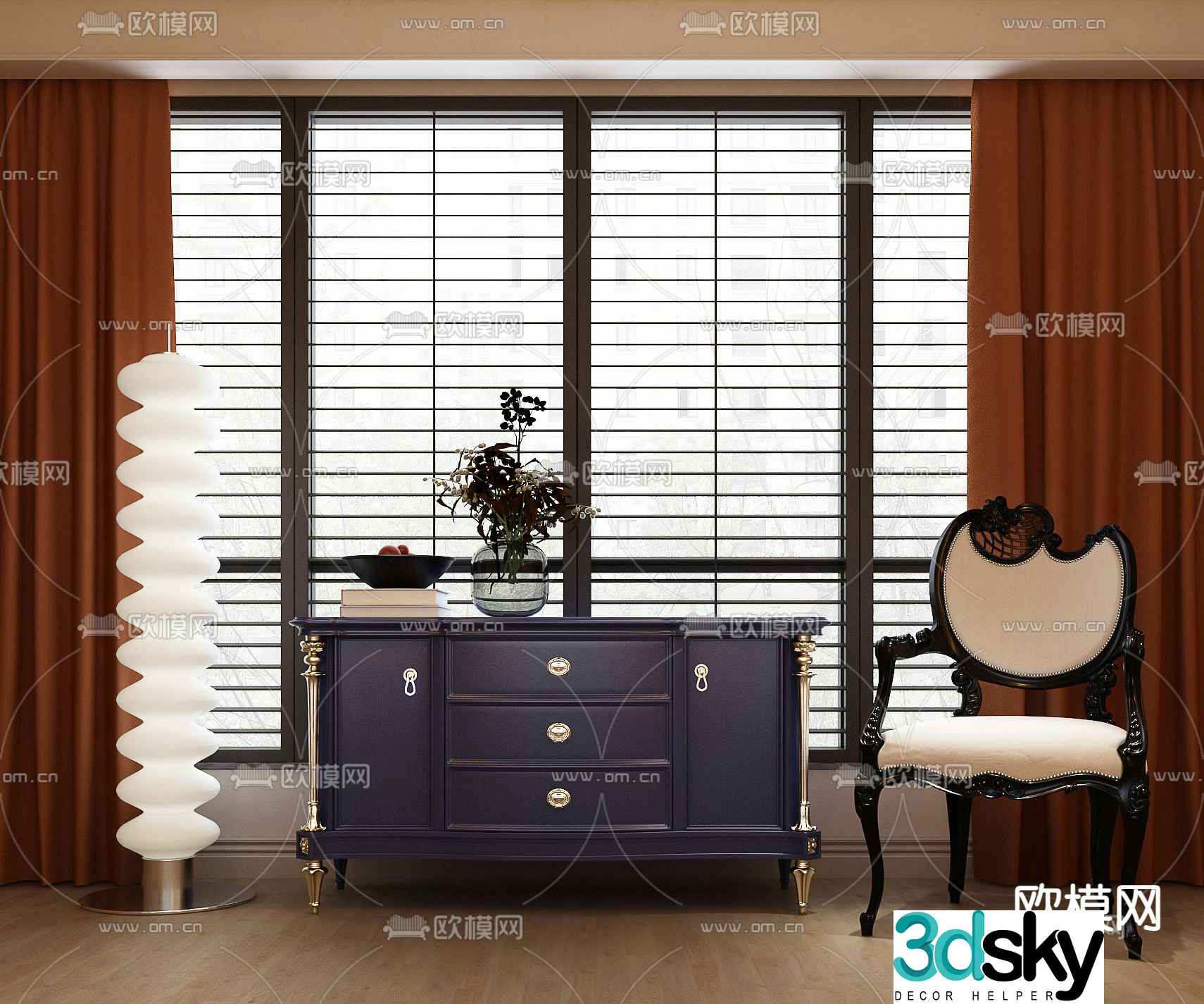 Simple European side cabinet chest of drawers 3D model