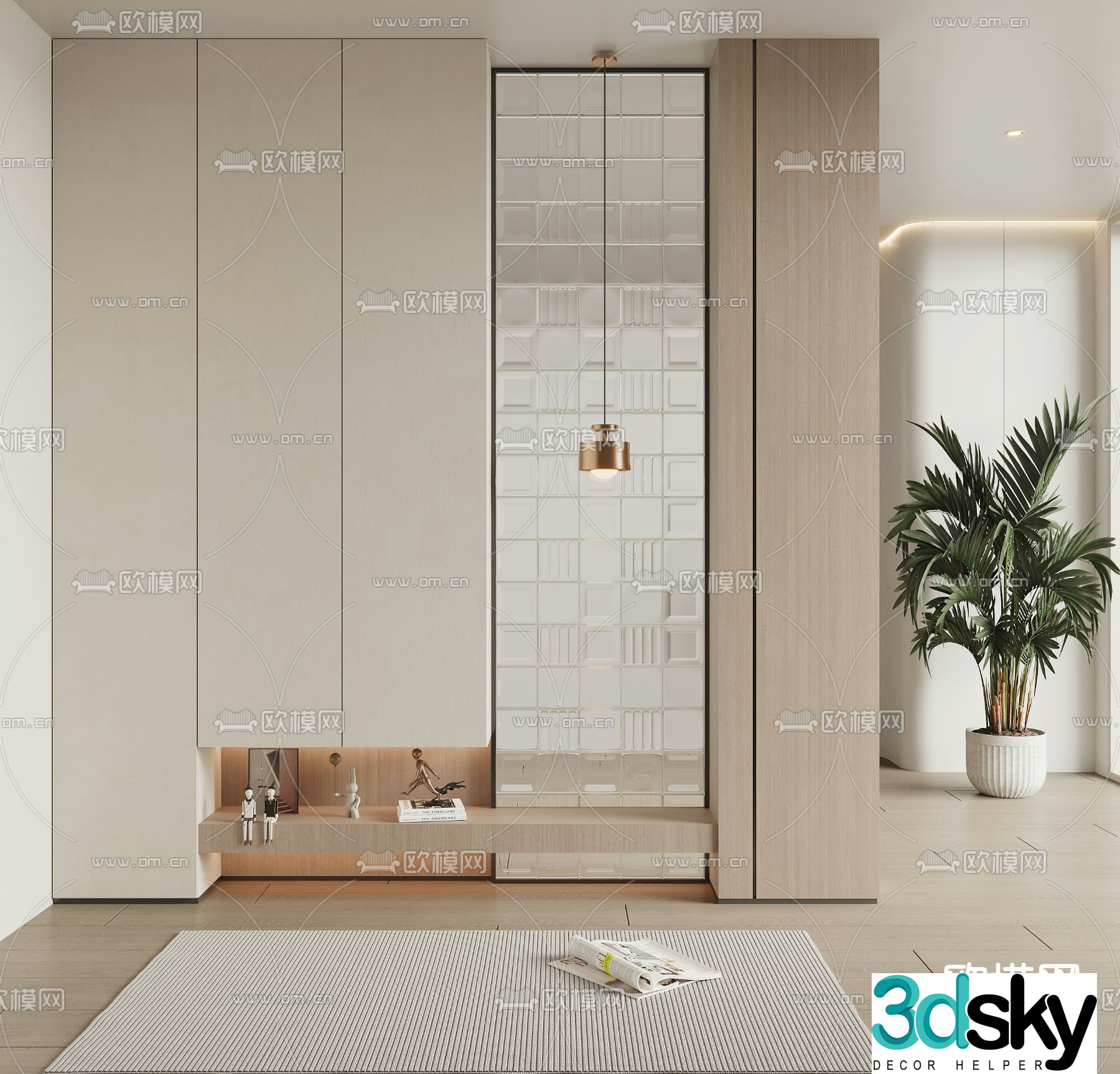 Cream style shoe cabinet partition 3d model