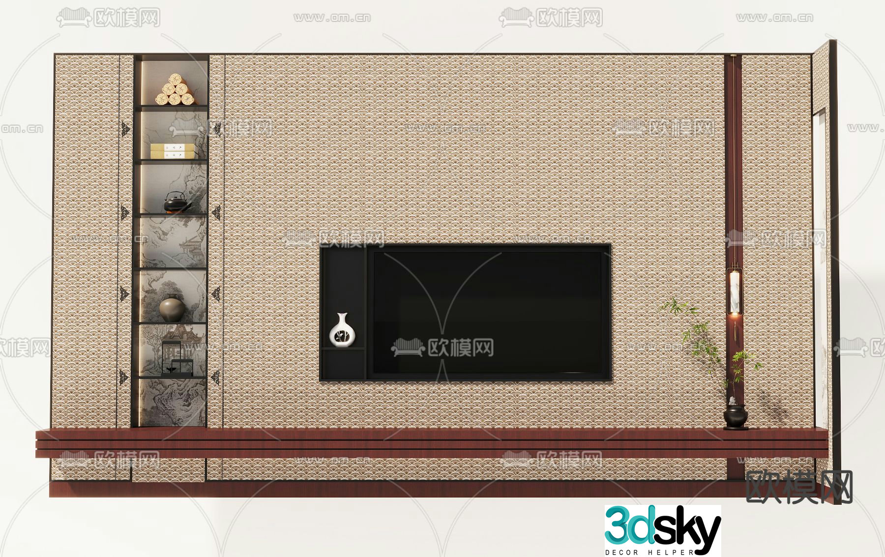 New Chinese style background wall 3d model