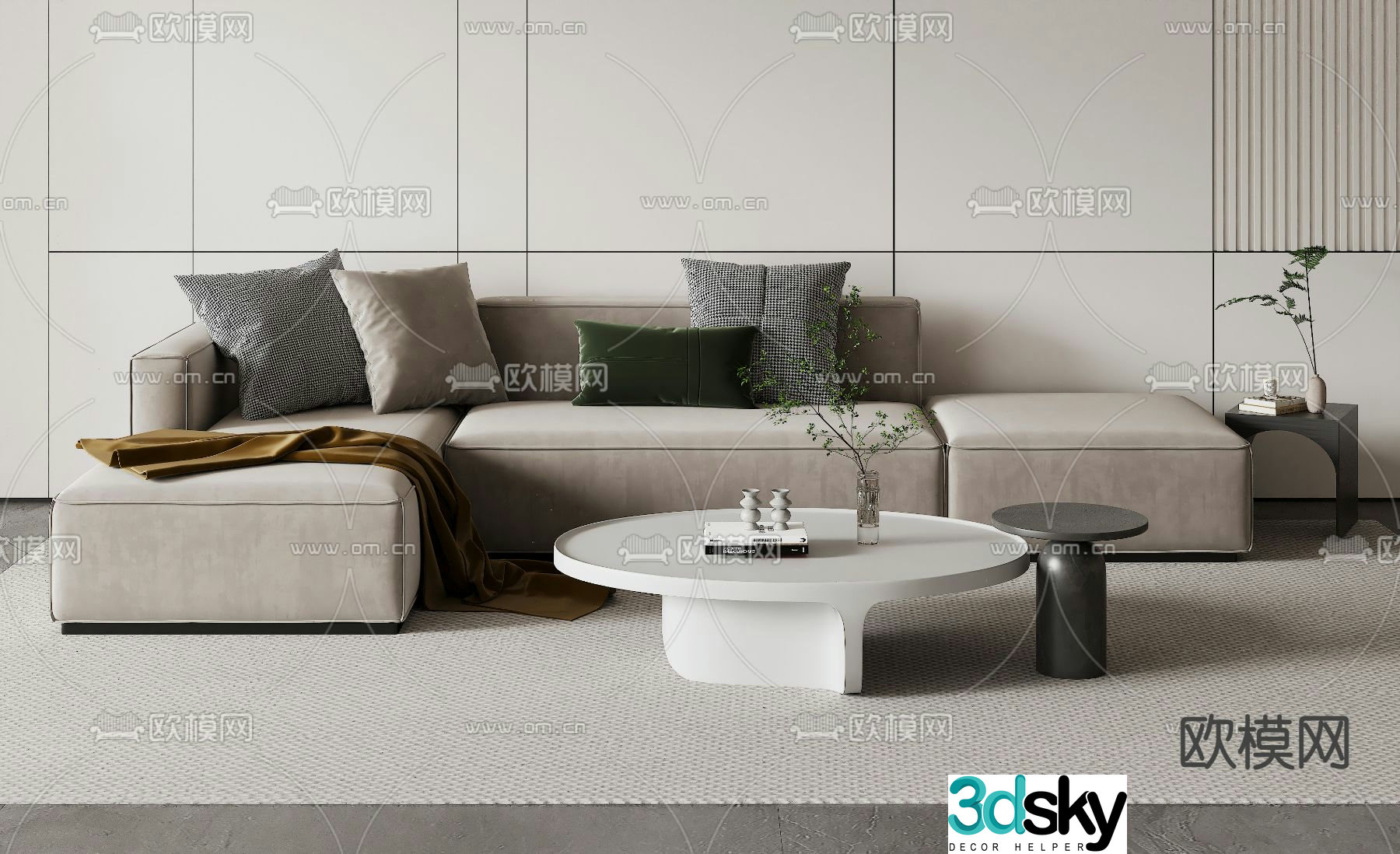 Modern corner sofa multi-person sofa 3d model