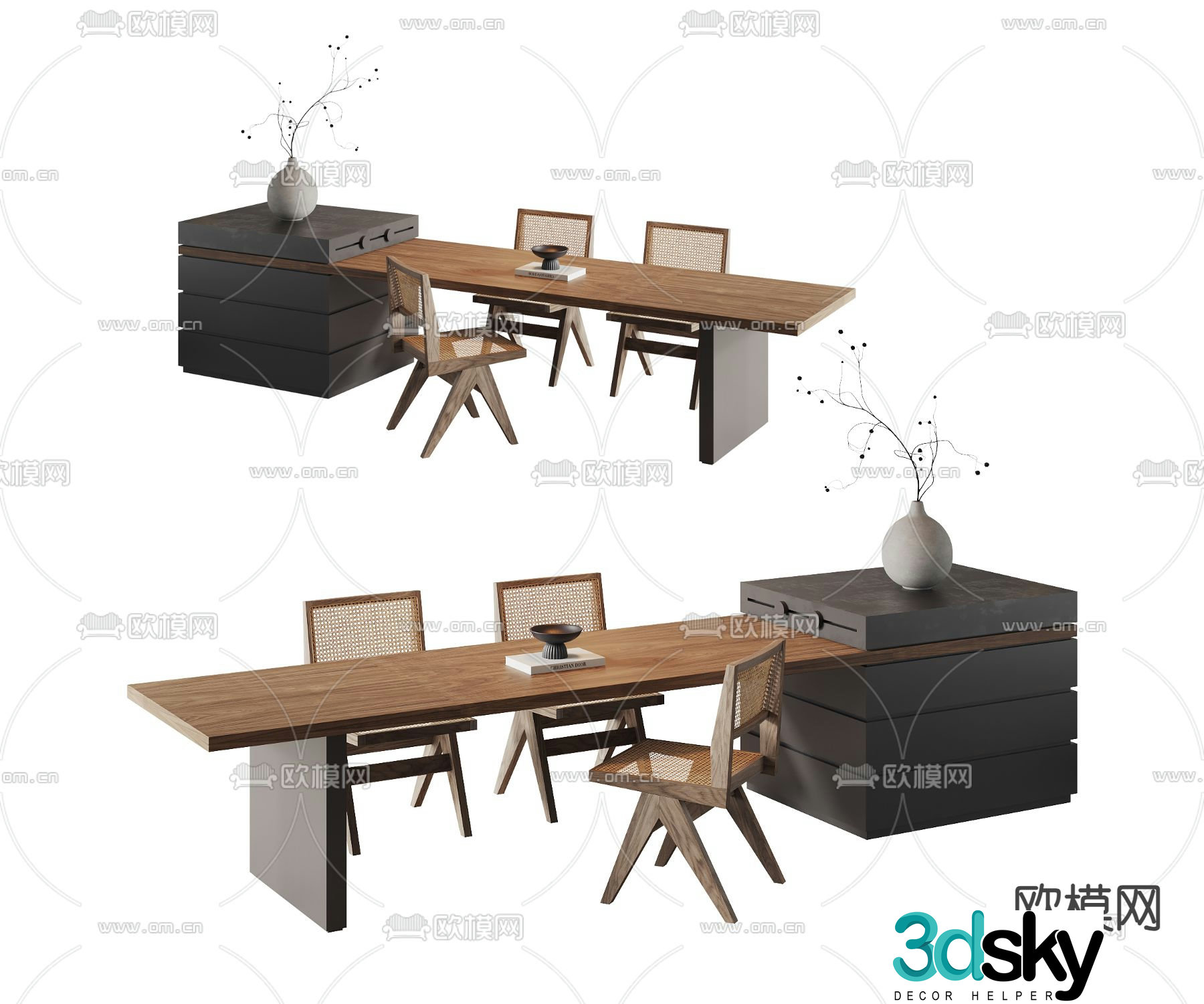 Nakajima dining table and chairs 3d model
