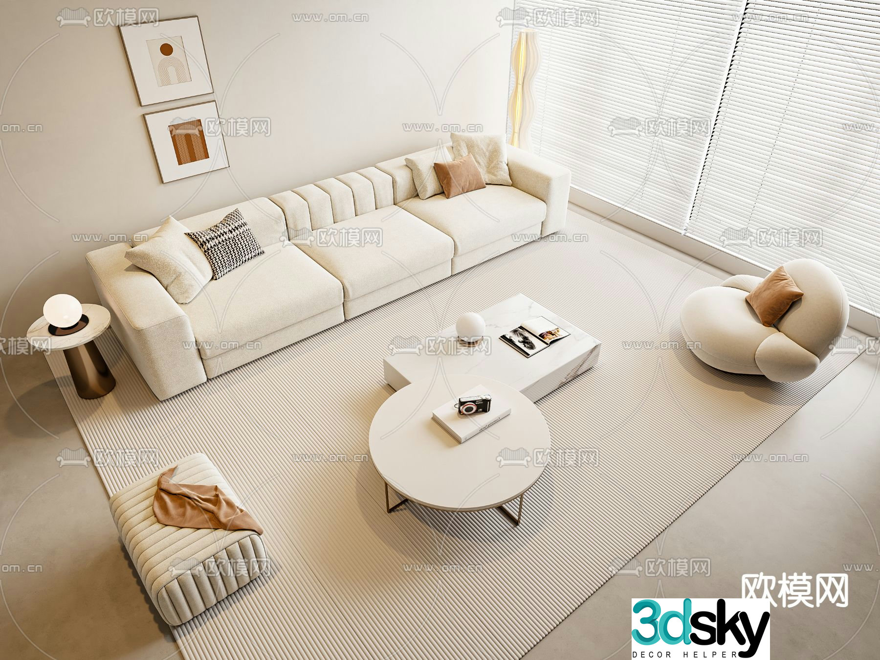 Cream style modular sofa 3d model