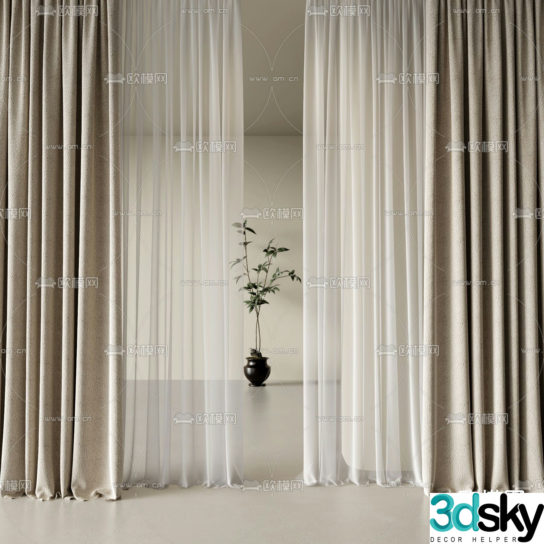 Beige curtain gauze curtain 3d model