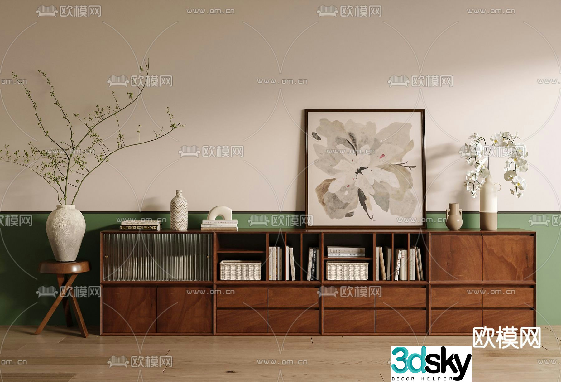 Medieval style bookcase low cabinet 3d model