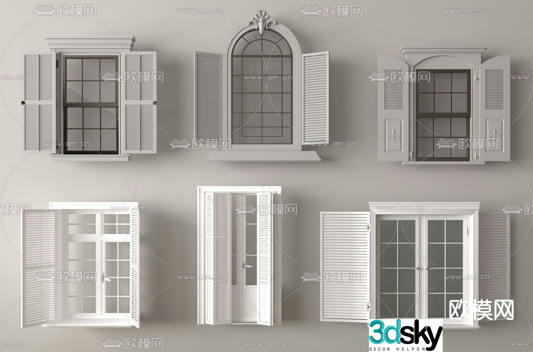 Simple European style window casement window floor-to-ceiling window 3D model