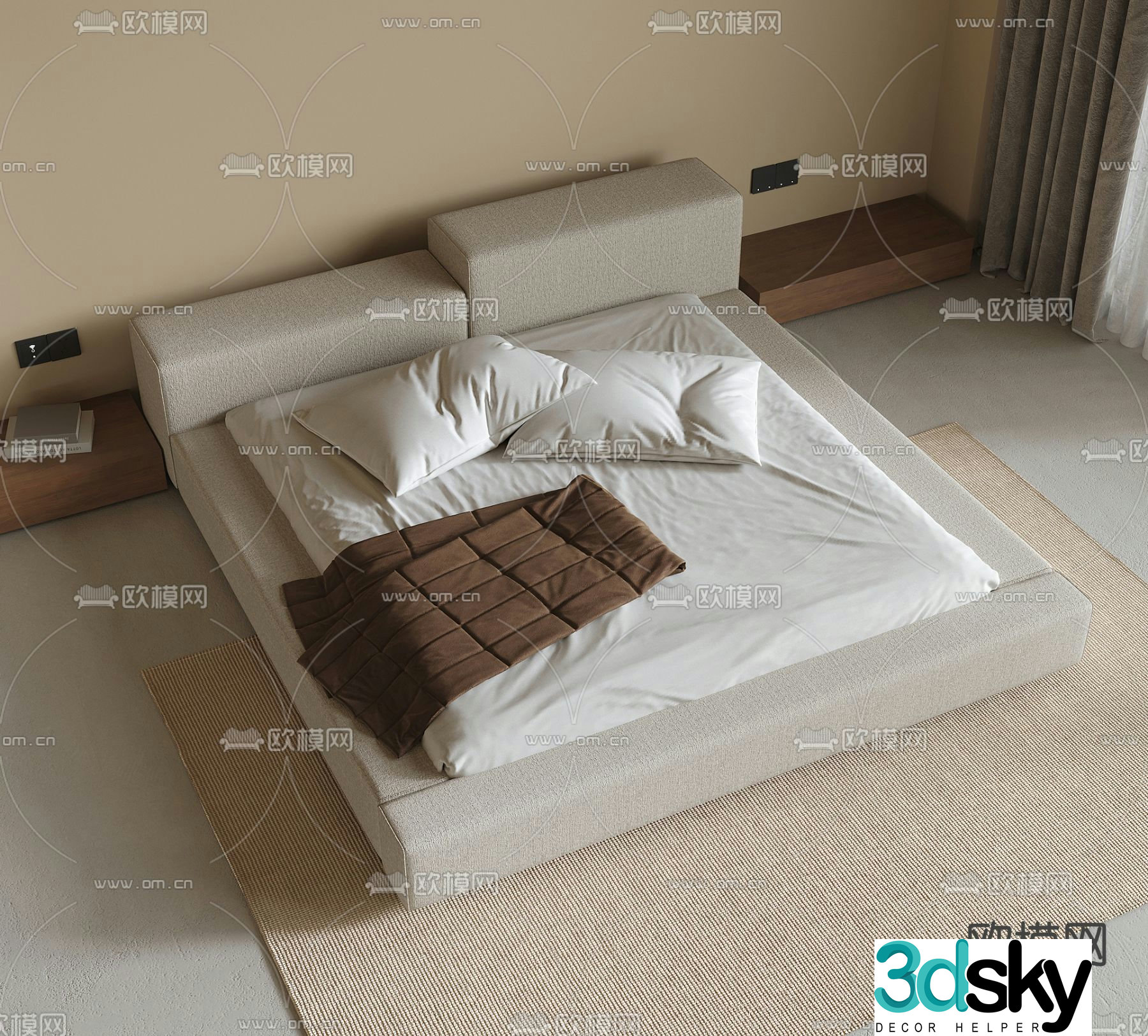 Wabi-sabi double bed 3d model