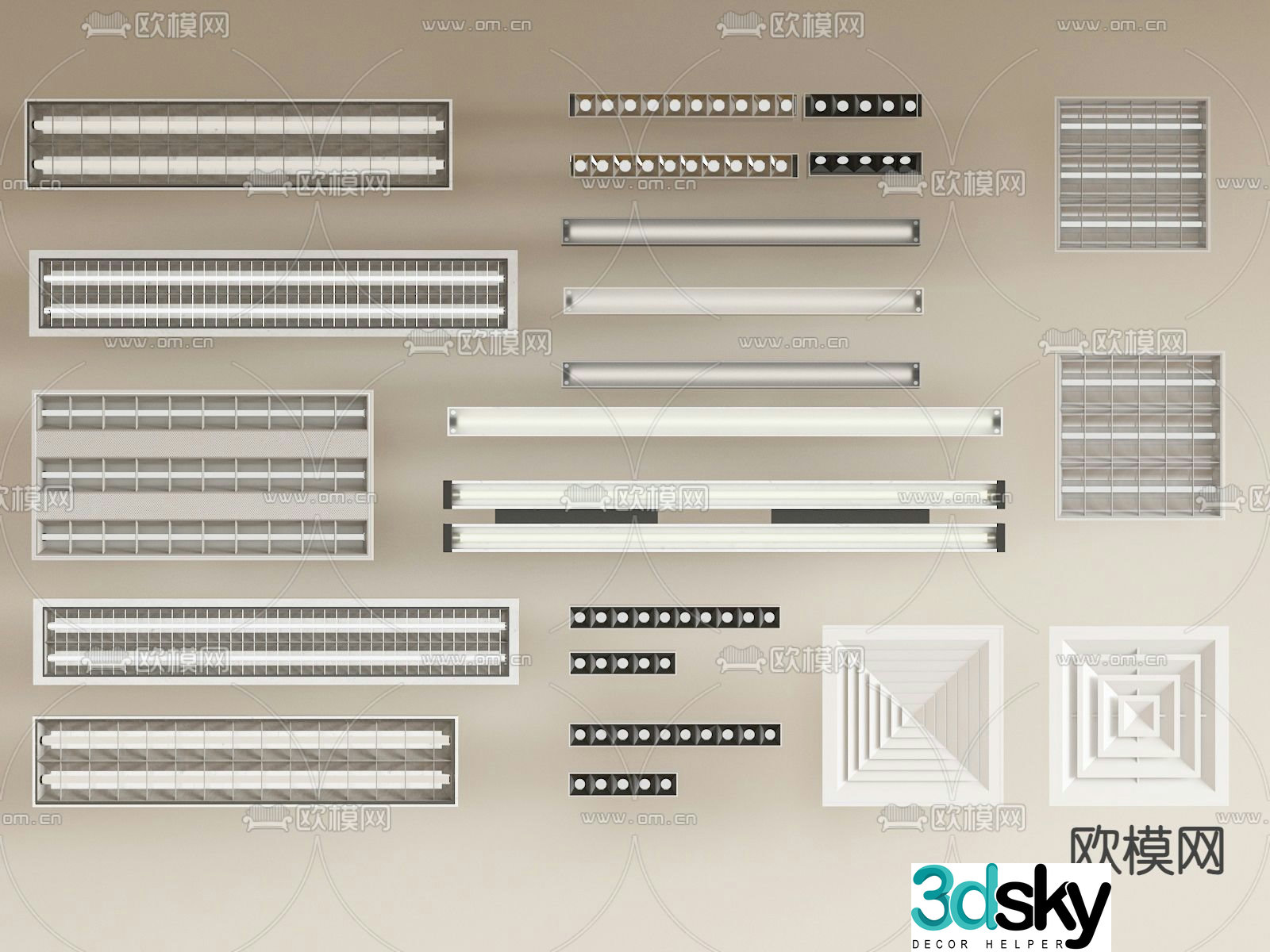 Grille light recessed light tube vent 3d model