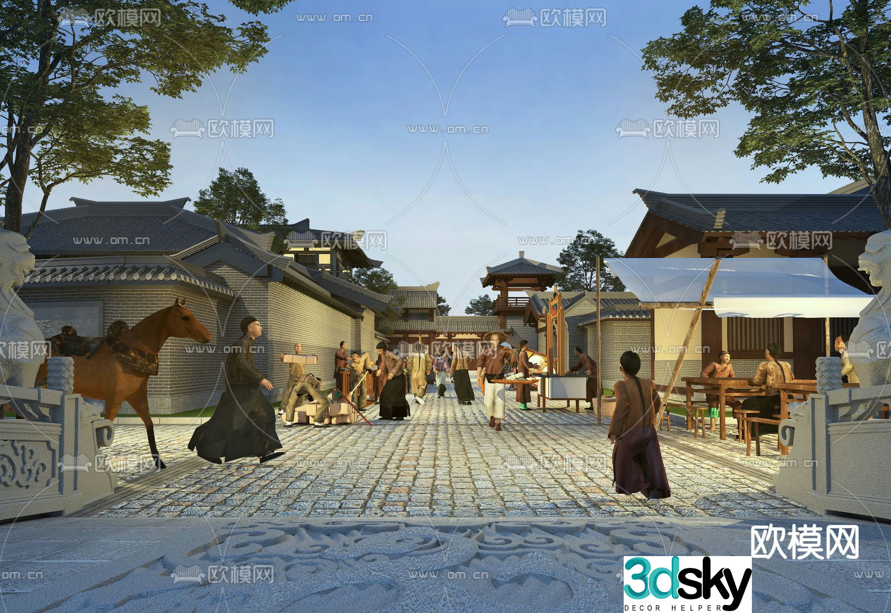 Chinese-style ancient building commercial street cultural tourism town 3D model
