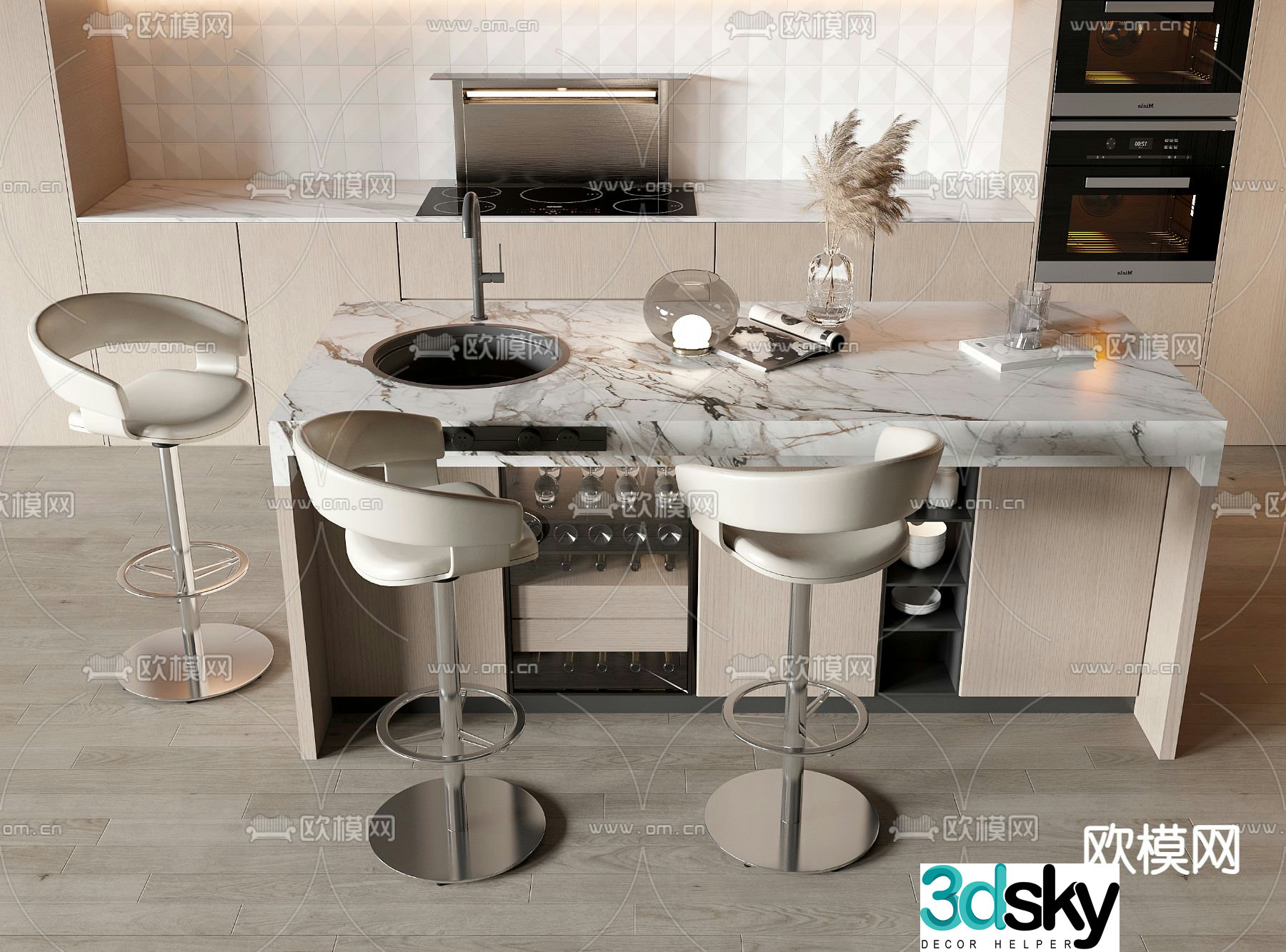 Bar stool island 3d model
