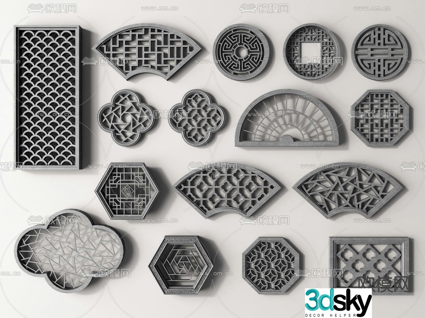 Chinese pane floral window floral window square grille antique window 3D model
