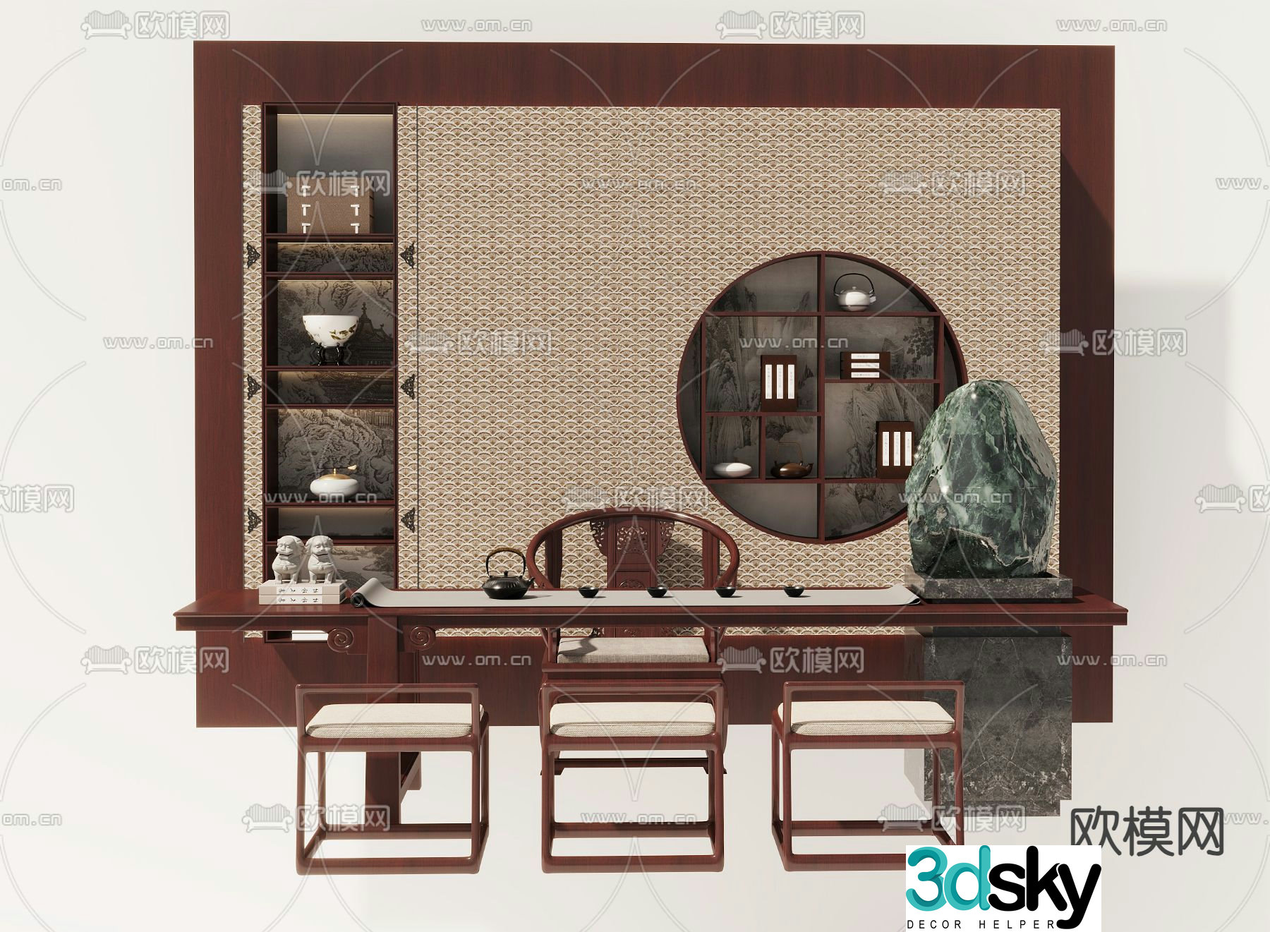 New Chinese tea table and chair 3D model