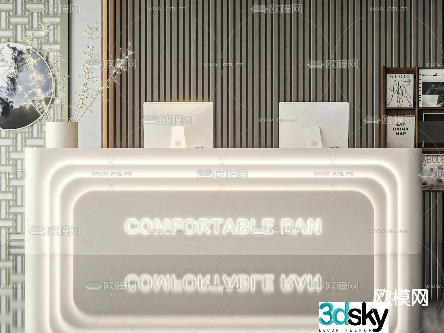 Front desk reception desk 3d model