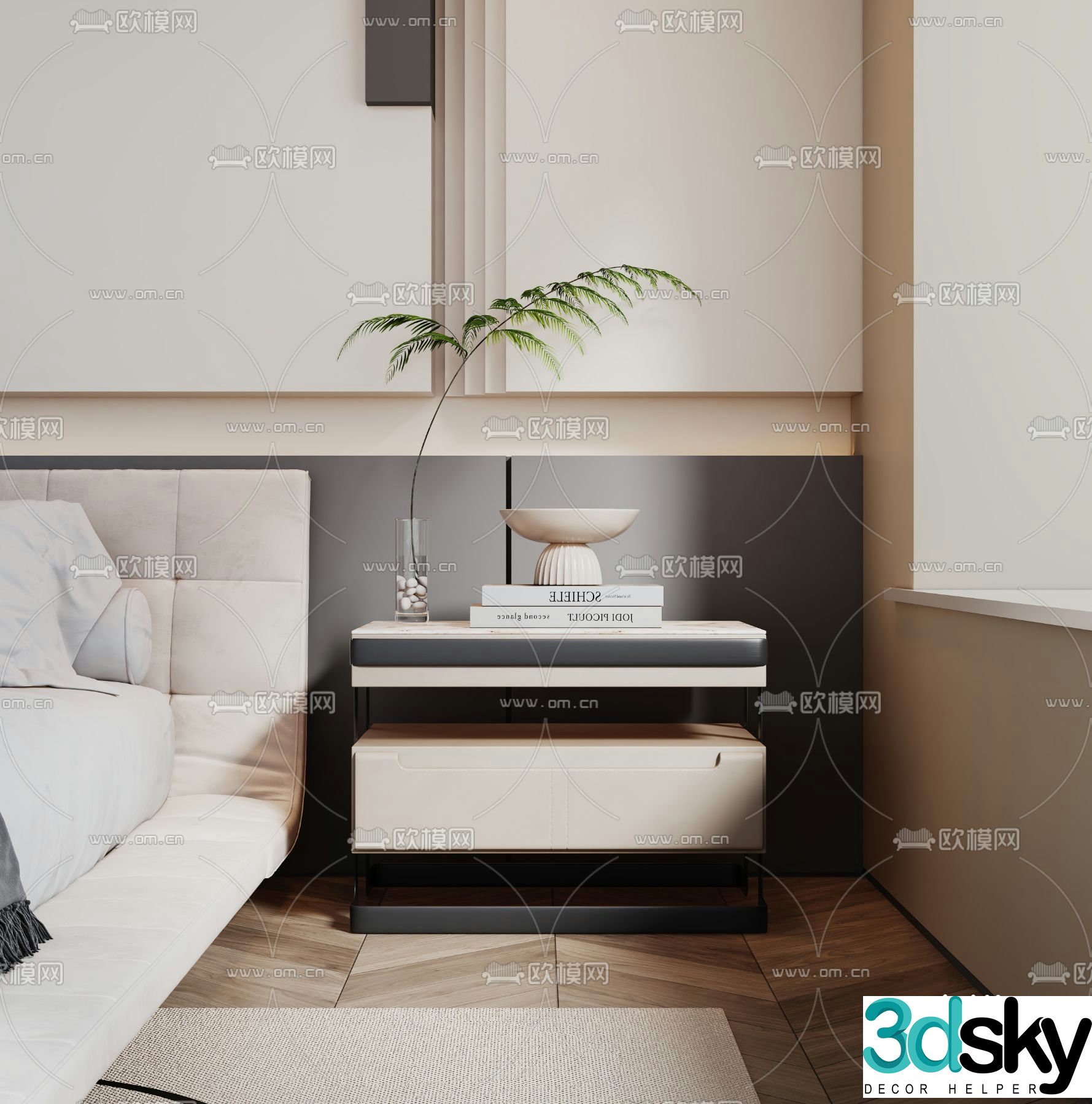 Cream style bedside table 3d model