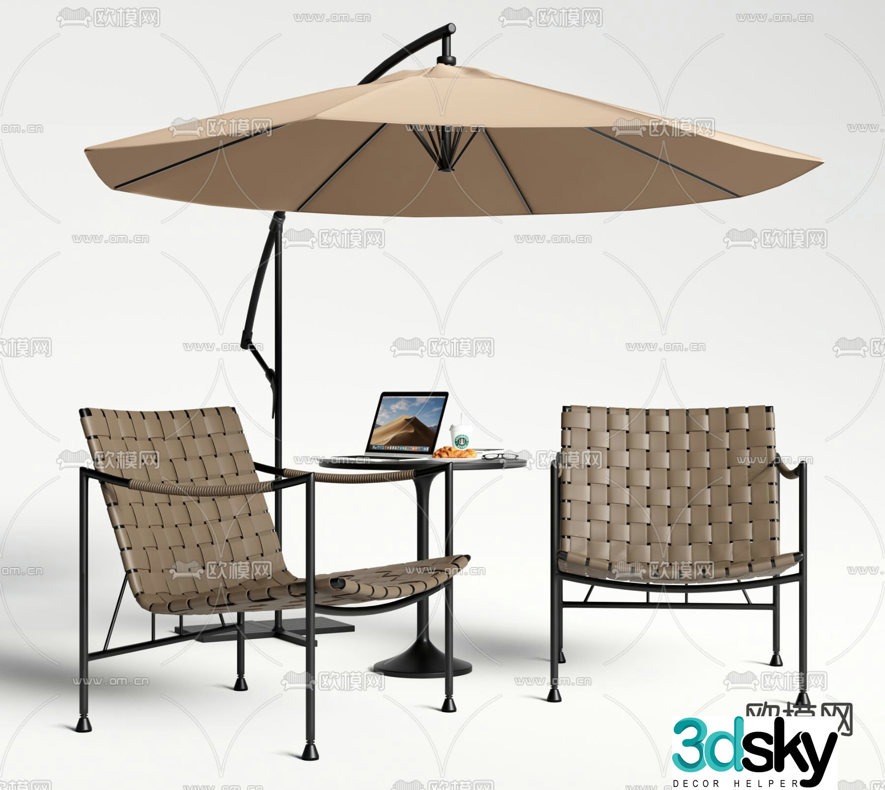 Rattan leisure chair outdoor chair parasol 3d model